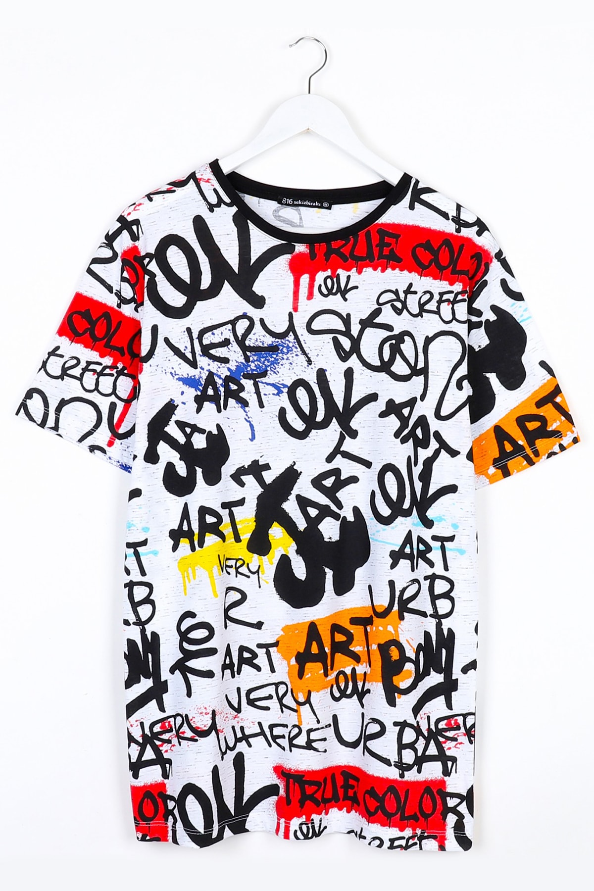 Sekizbiraltı Yazı Baskılı Oversize Unisex Tshirt