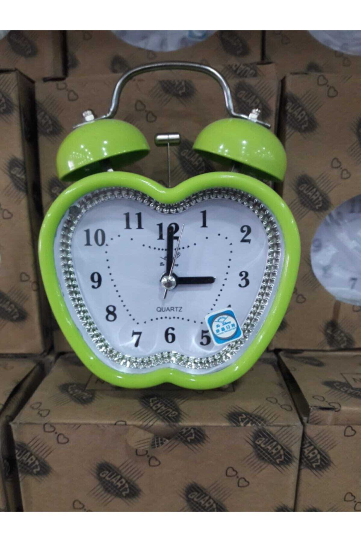 QUARTZ Dekoratif Masa Üzeri Işıklı Fıstık Yeşili Renk Kalpli Çalar Saat