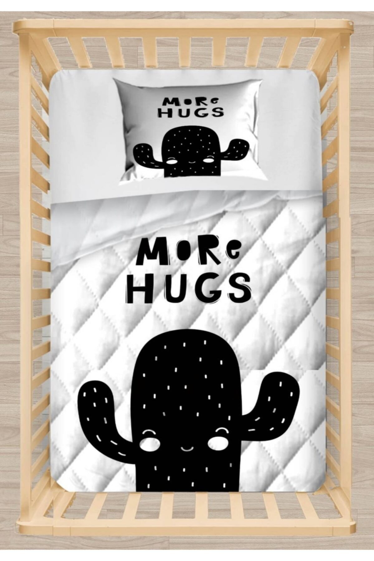 Osso Halı Siyah Beyaz Kaktüs Kucaklama Kapitoneli 3d Desenli Bebek Yorgan Uyku Seti