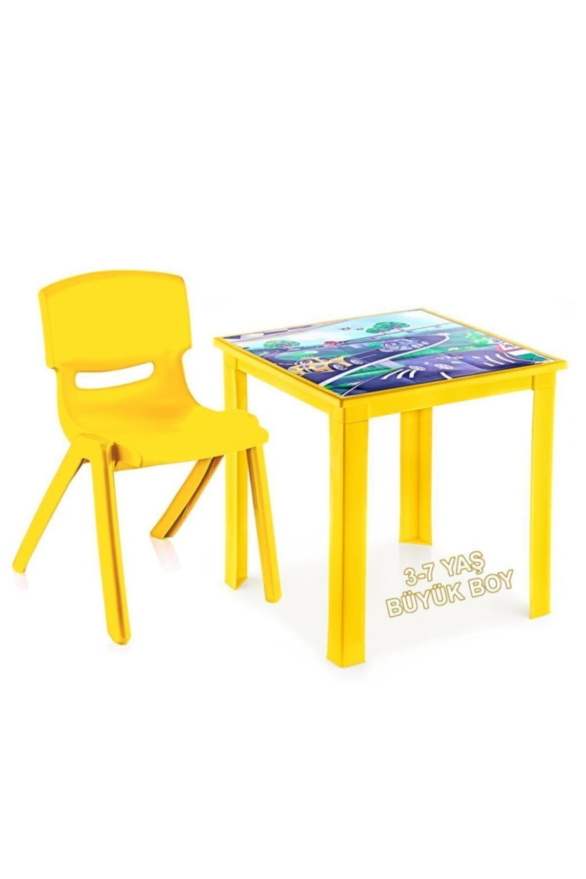 Fiore Çocuk Masa Sandalye Takımı Sarı Araba H50 3-7 Yaş