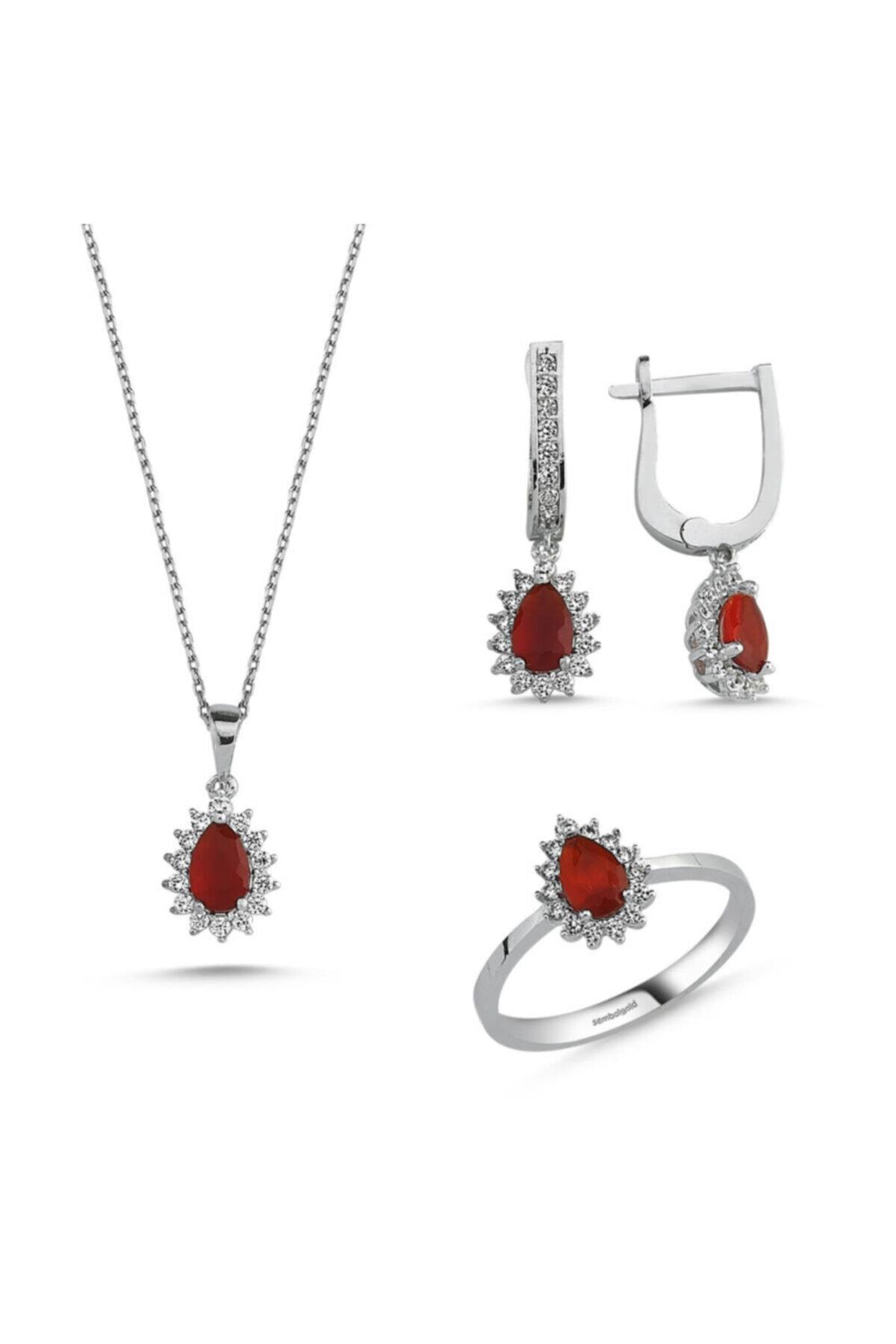 Sembol Gold Beyaz Altın Mini Set Damla 3lü Takım