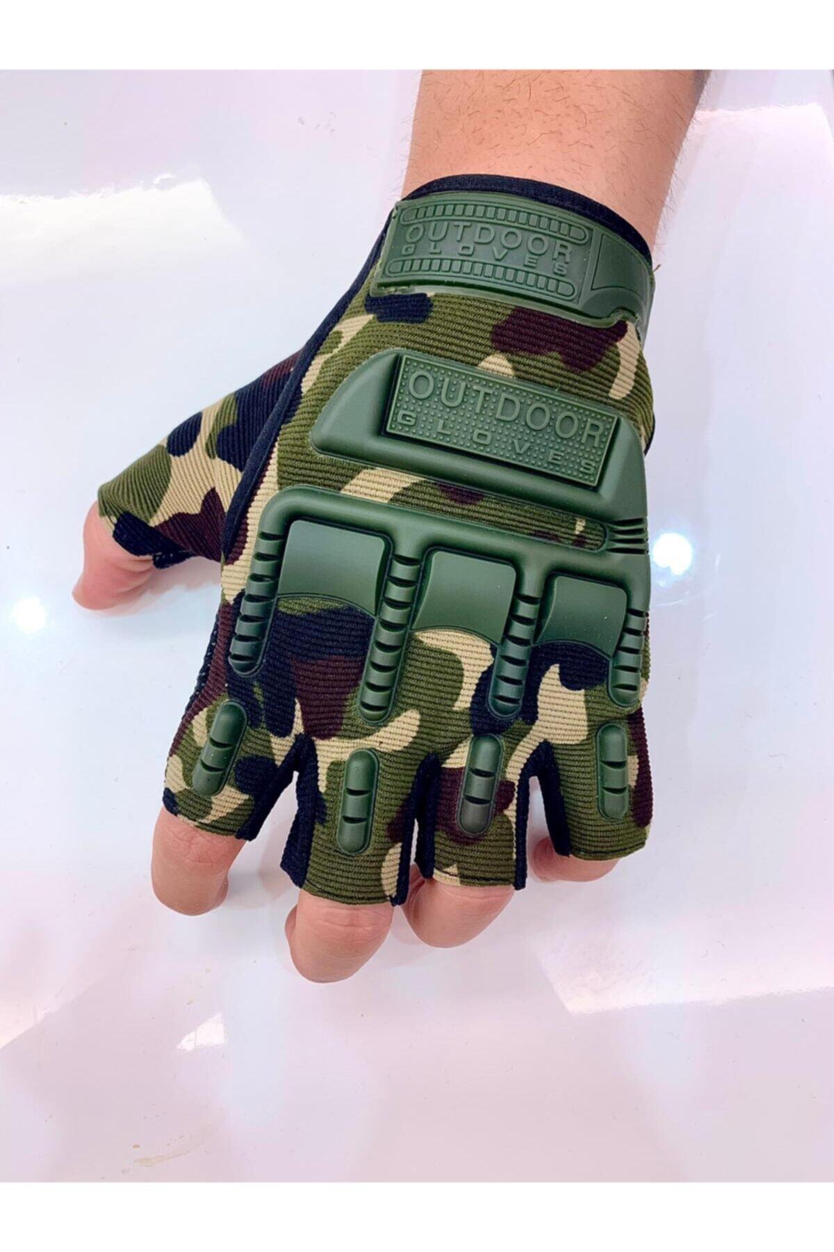 Gazi Ticaret Taktik Eldiven Gloves Outdoor Yarım Parmak Kamuflaj Desenli