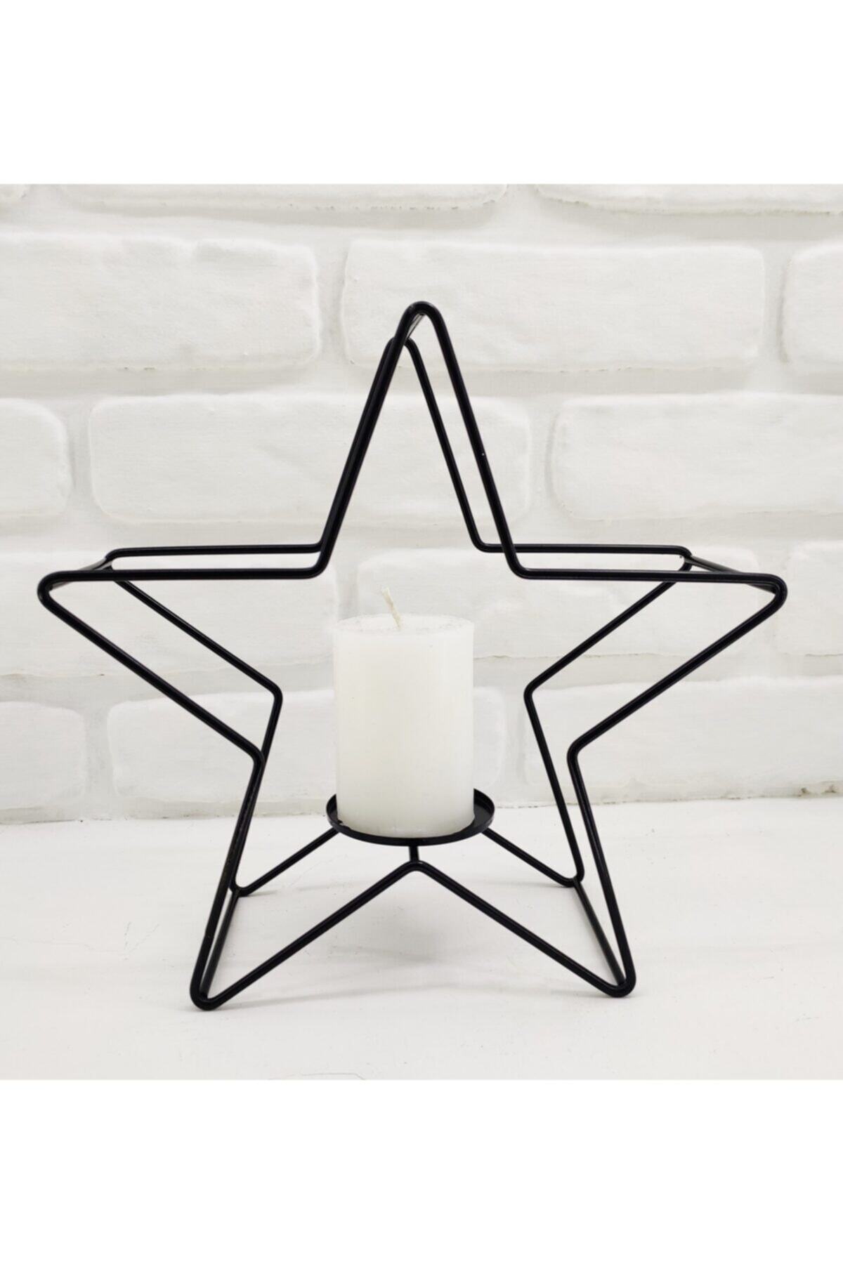 365GUNSERİSONU Rustik Ferforje Metal Kafes Siyah Tealight Yıldız Mumluk