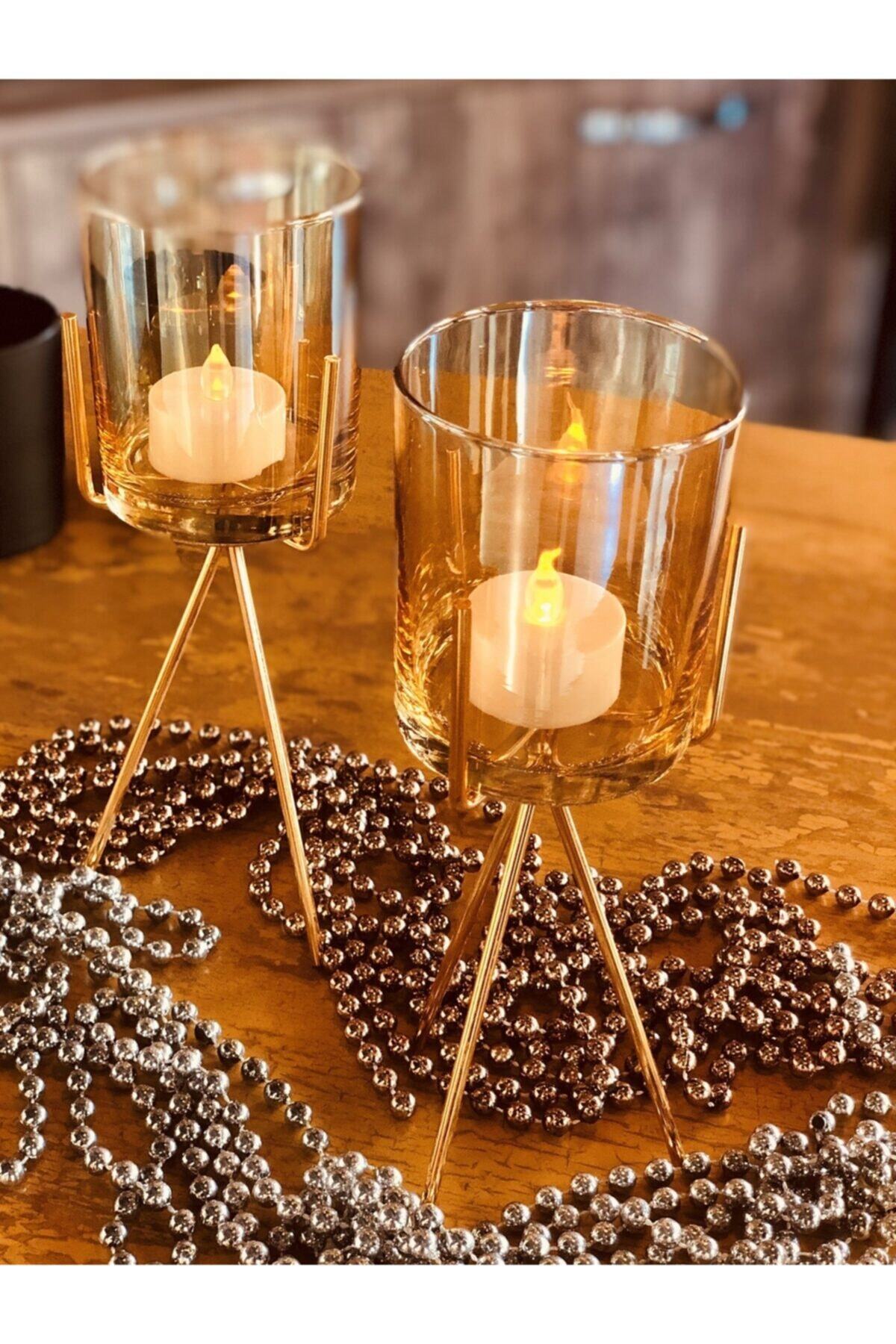 Arrita Home Altın Rengi 2 Li Metal Ayaklı Mumluk-büyük Boy