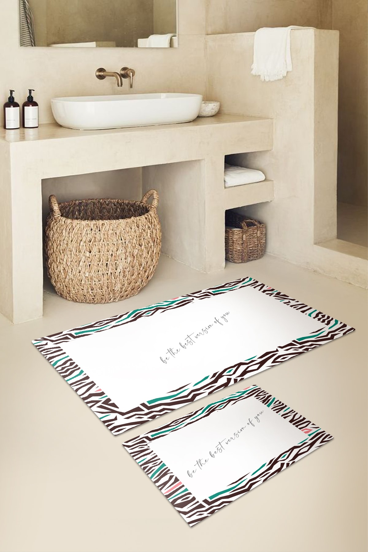 KARNAVAL HOME Karnaval Yazılı Leopar Bordur  Banyo Paspas Takımı - 50x60 cm Ve 60x100 cm 2'li