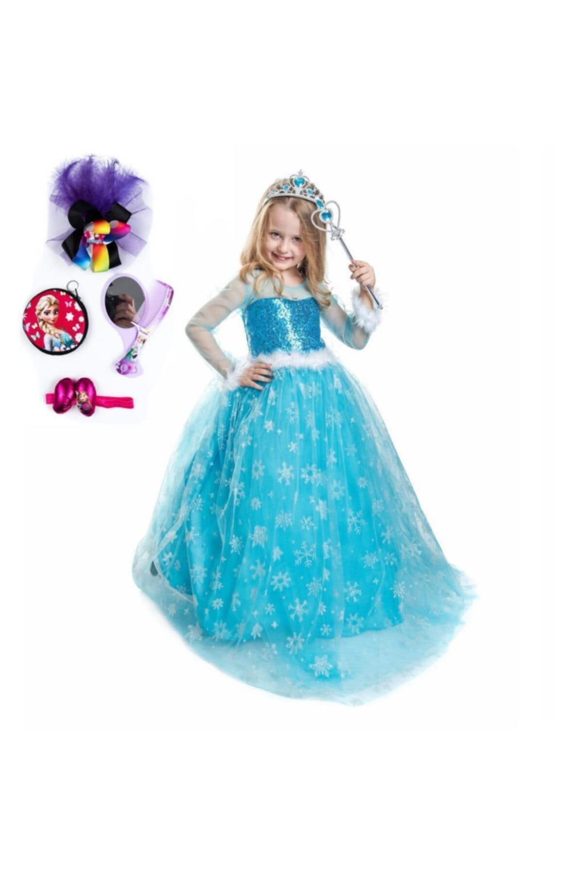 BEBEBEBEK Elsa Kostüm Simli Kostum Pelerinsiz