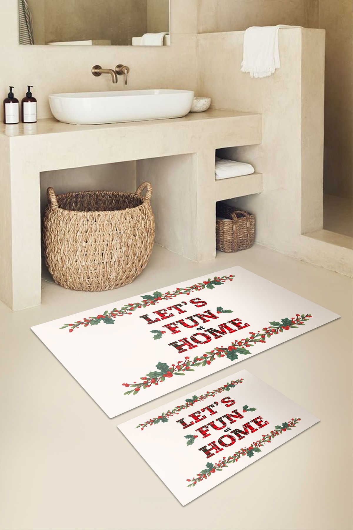 KARNAVAL HOME Karnaval Kırmızı Ekose Let's Fun Home Paspas Takımı - 50x60 Cm Ve 60x100 Cm 2'li