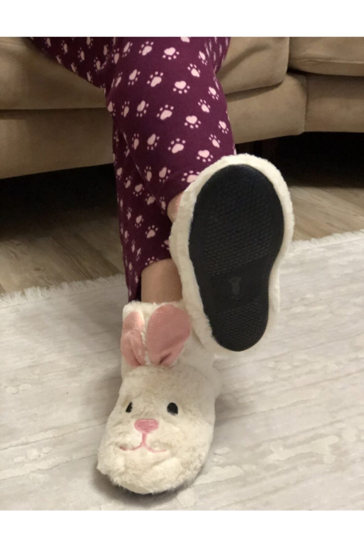 EKİN SHOESS Kadın Beyaz Tavşan Figürlü Panduf