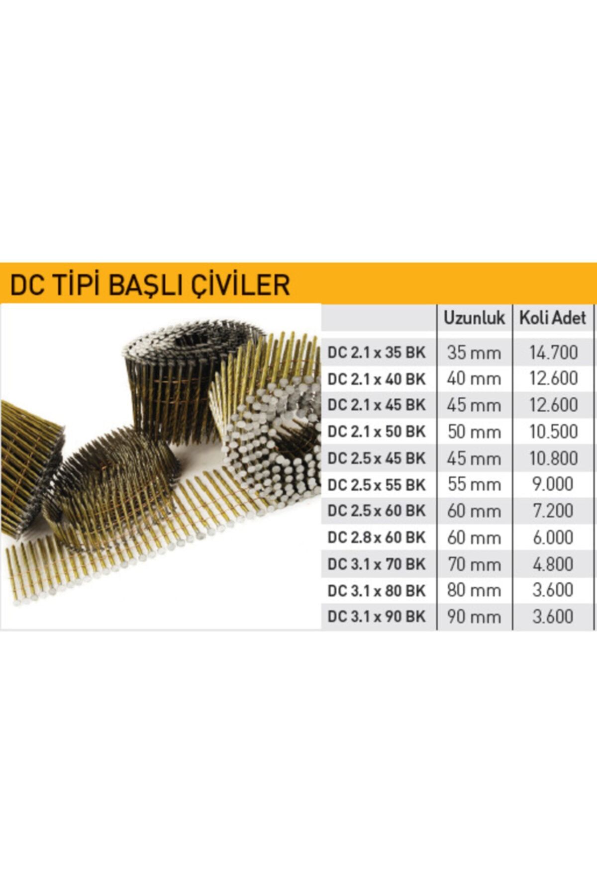 Bea Dc 2.1x70-80-90 Serisi Başlı Çivi