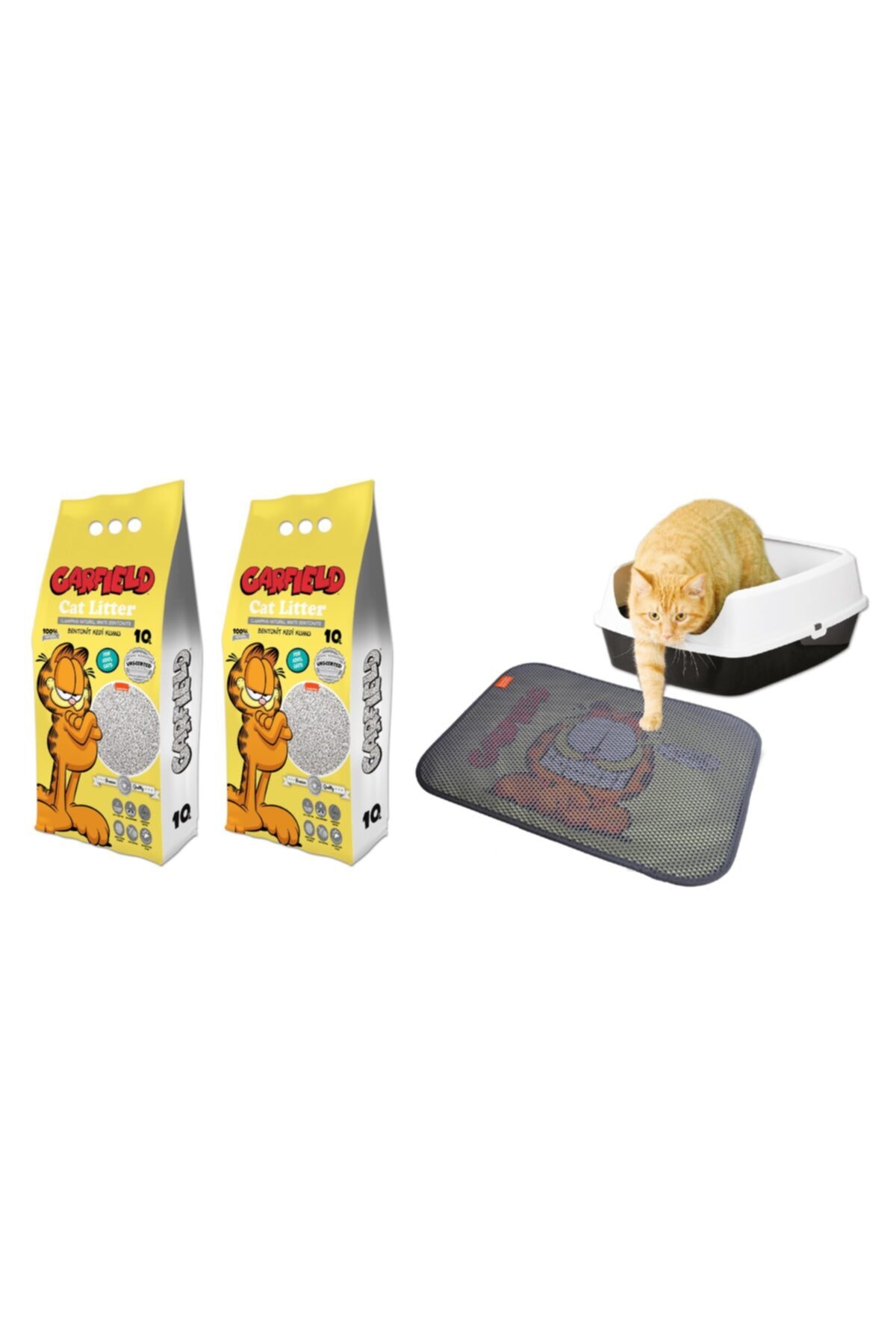 GARFIELD Naturel Doğal Kokusuz Bentonit Kedi Kumu (2x10l) ve Paspas