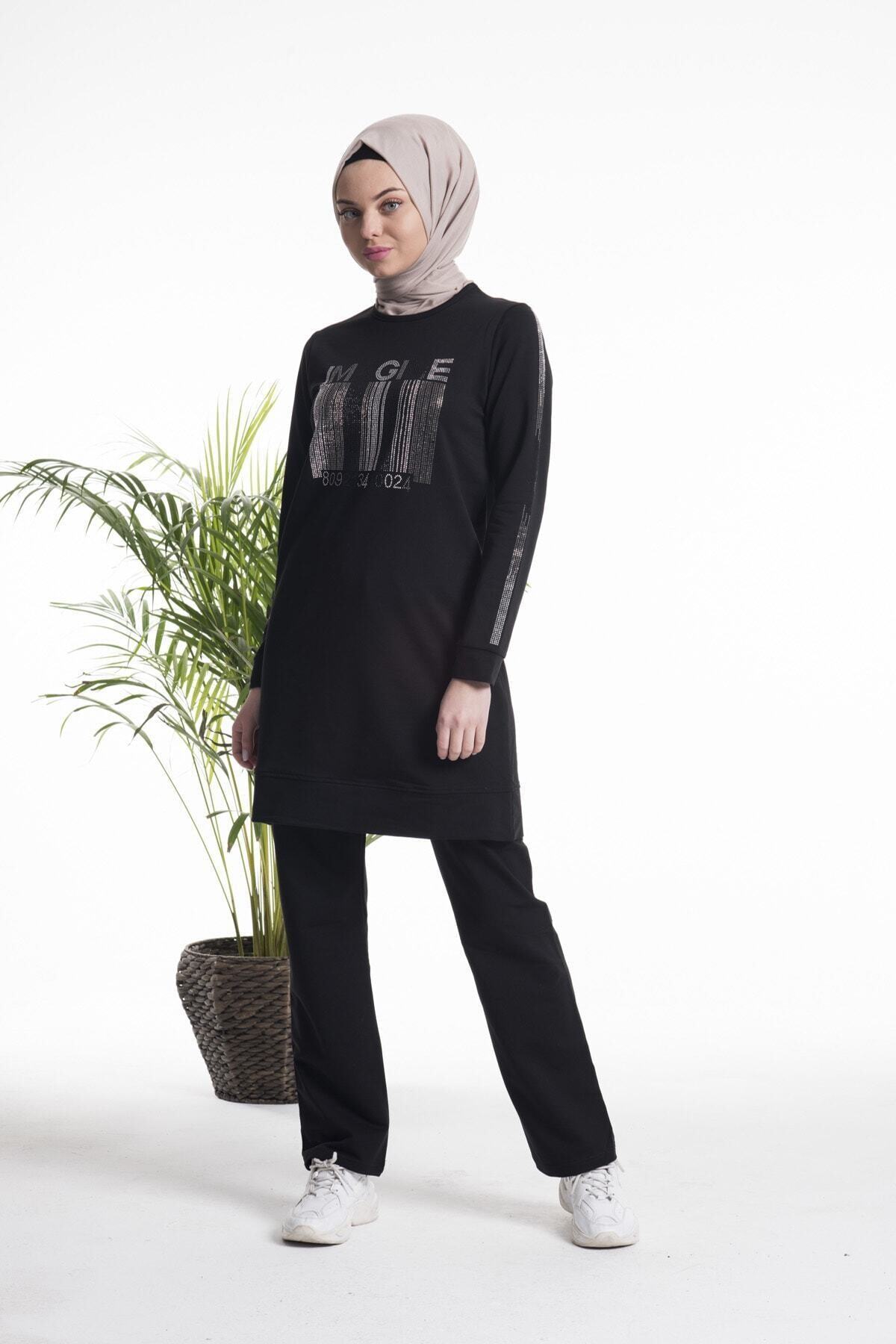 CNG MODA Taşlı Siyah Eşofman Takımı