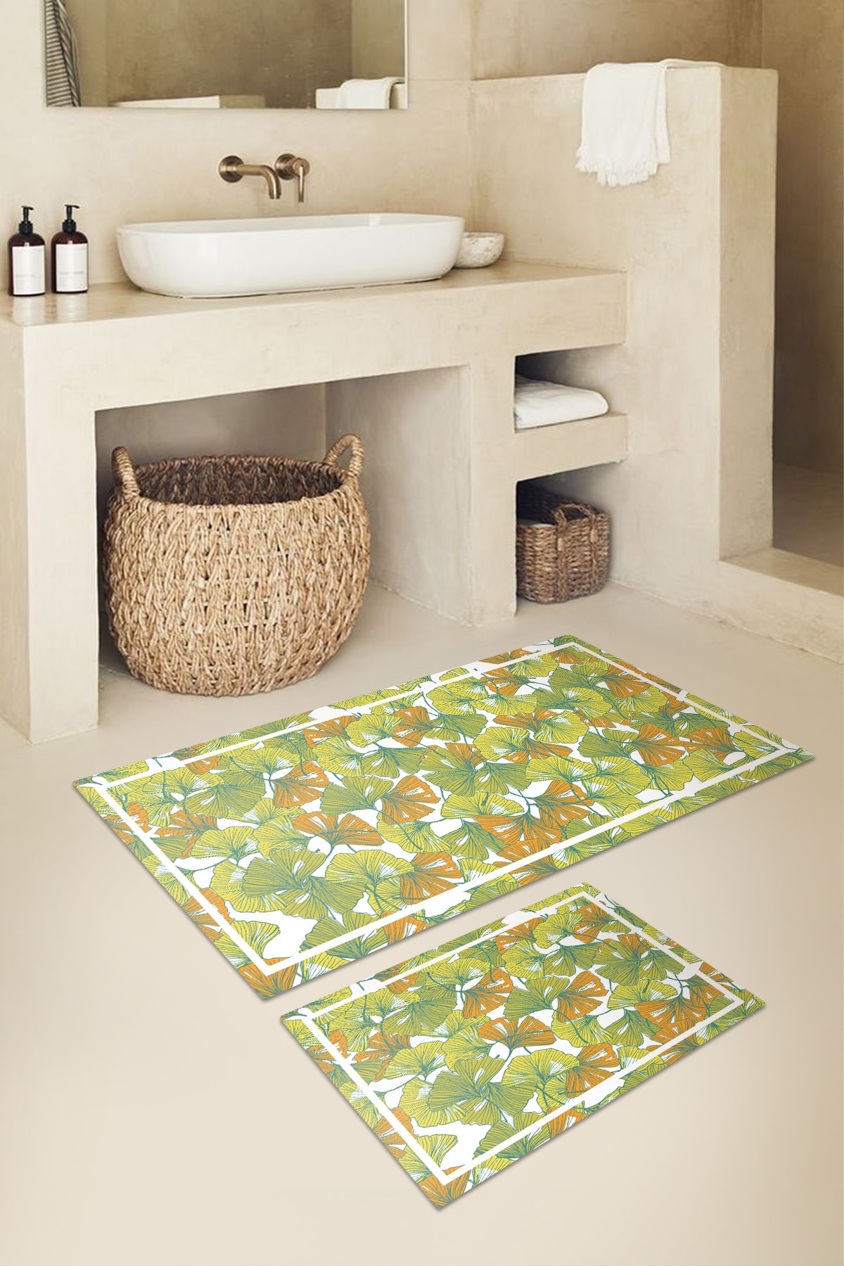 KARNAVAL HOME Karnaval Molga Renkli Yapraklar 2'li Banyo Paspas Takımı - 50x60 Cm Ve 60x100 Cm