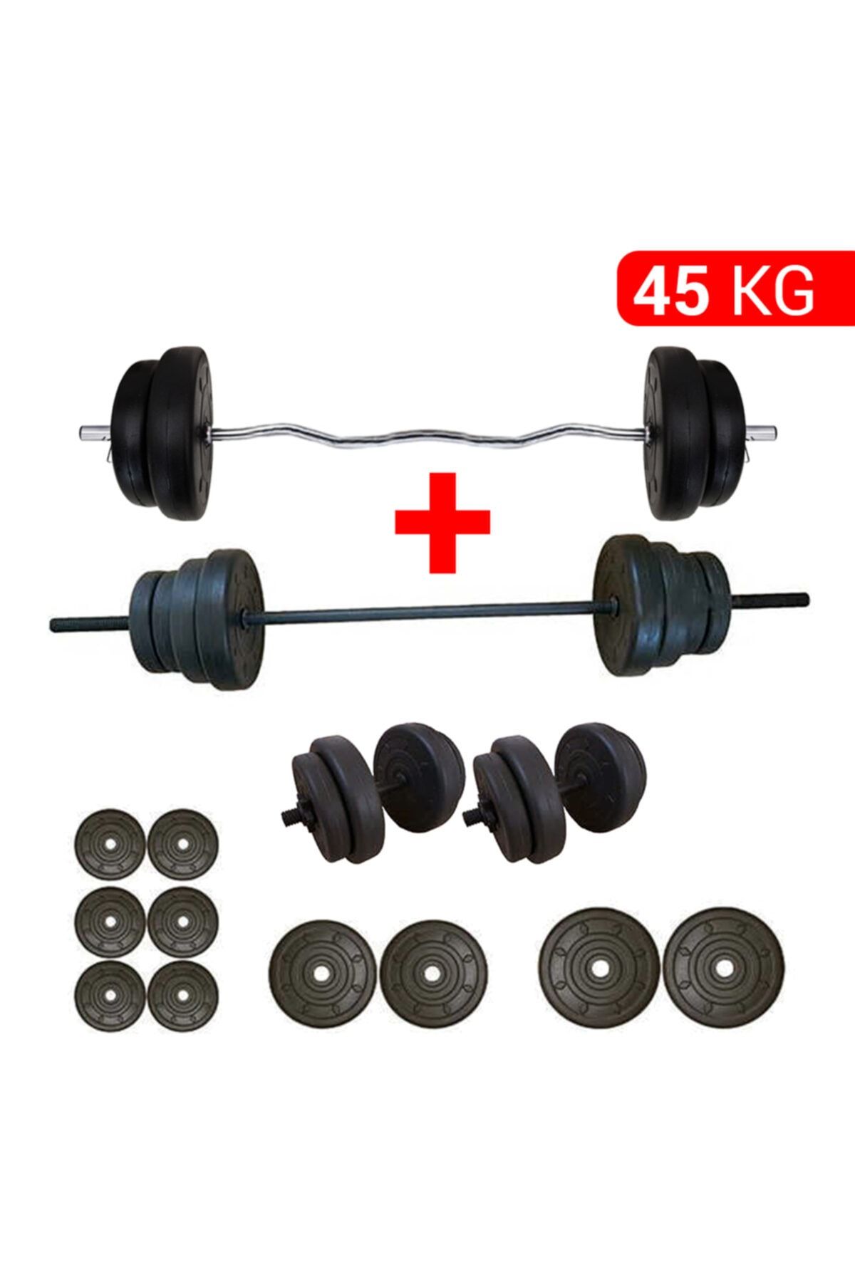 Tedarikcenter Halter Seti Dambıl Seti Vidalı Dambıl + Düz Bar + Yaylı Z Bar Ağırlık Seti Halter Setleri 45 Kg