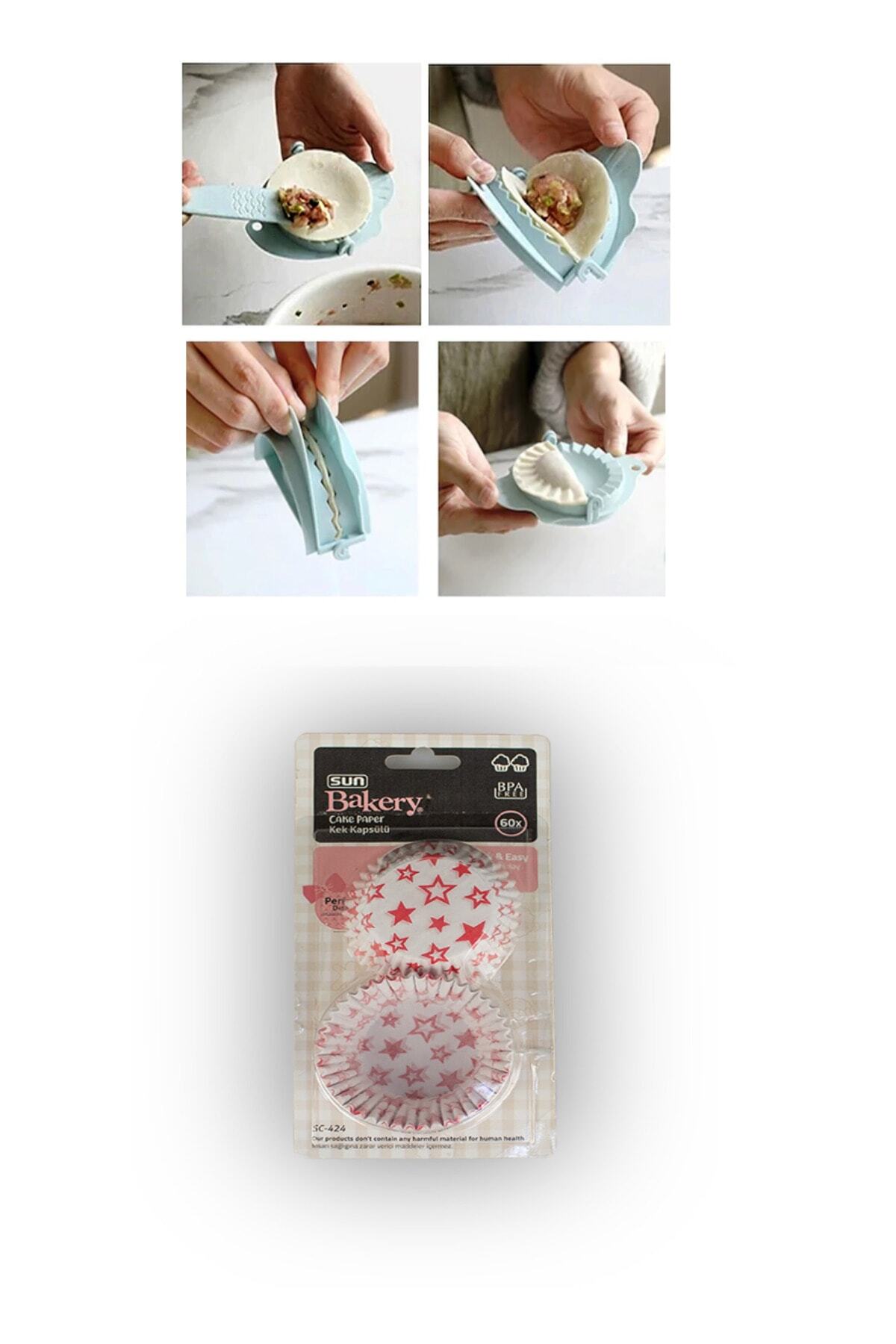 Sunplast Ravioli Kalıbı 3 'lü Çiğ Börek Kalıbı + 60 Lı Kek Kapsülü Kağıt Cupcake Muffin