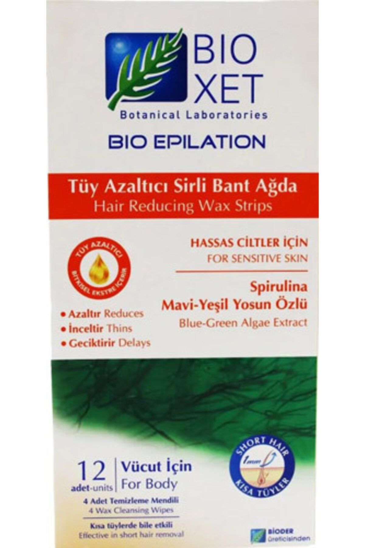 Bioxet Yeşil Yosun Özlü Tüy Azaltıcı Hassas CiltlerSir Ağda Bandı 12'li