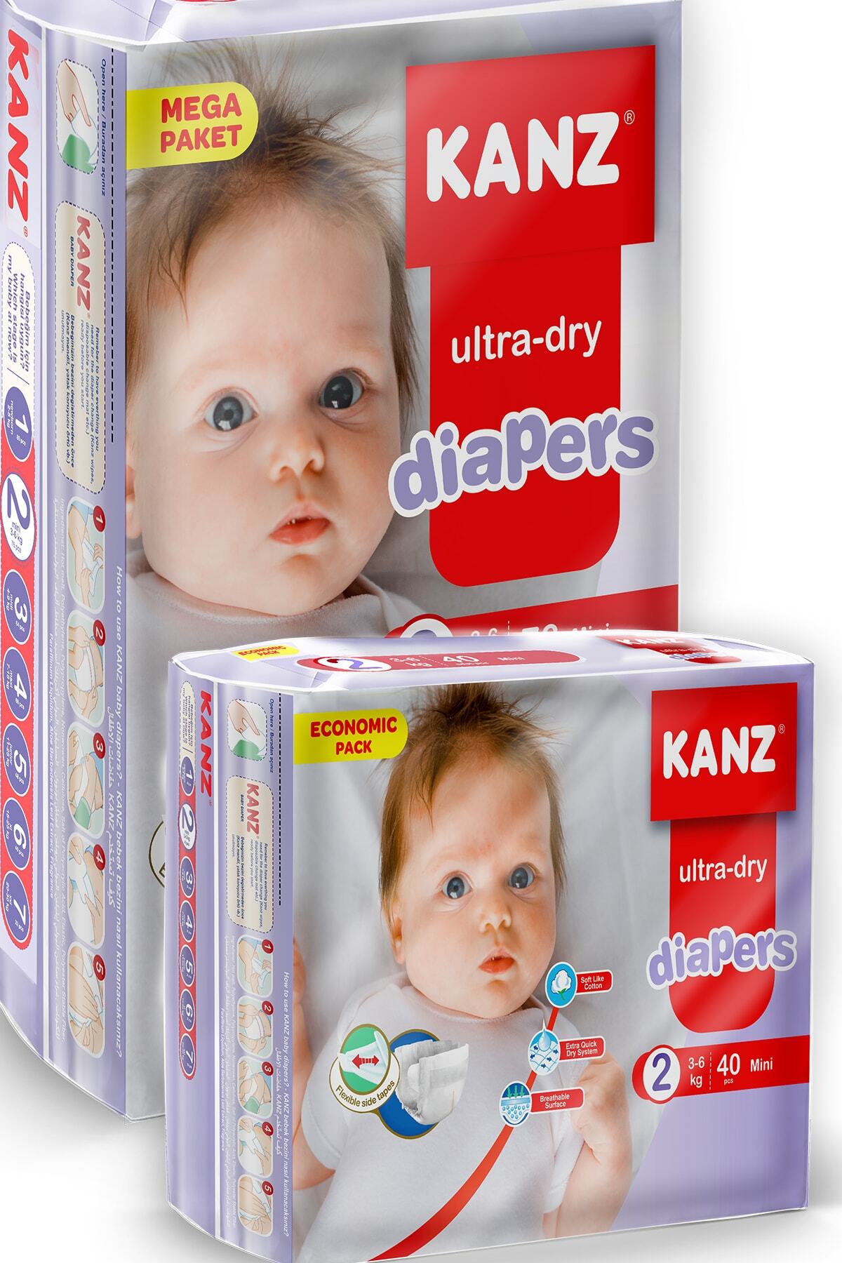 Kanz Bebek Bezi 2 Numara Ekonomik Paket + Mega Paket 116 Adet 3-6 Kg