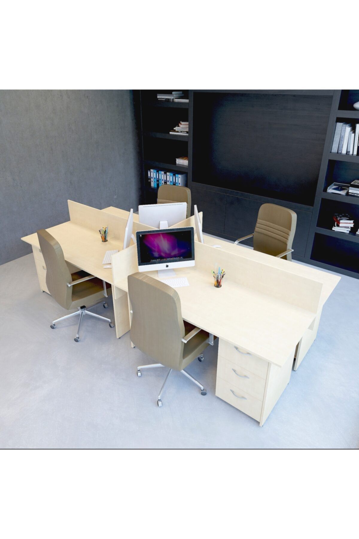 VENA Nil Workstation Dörtlü Çalışma Masa 320cm X 140cm X 115h Çalışma Grubu Istasyonu