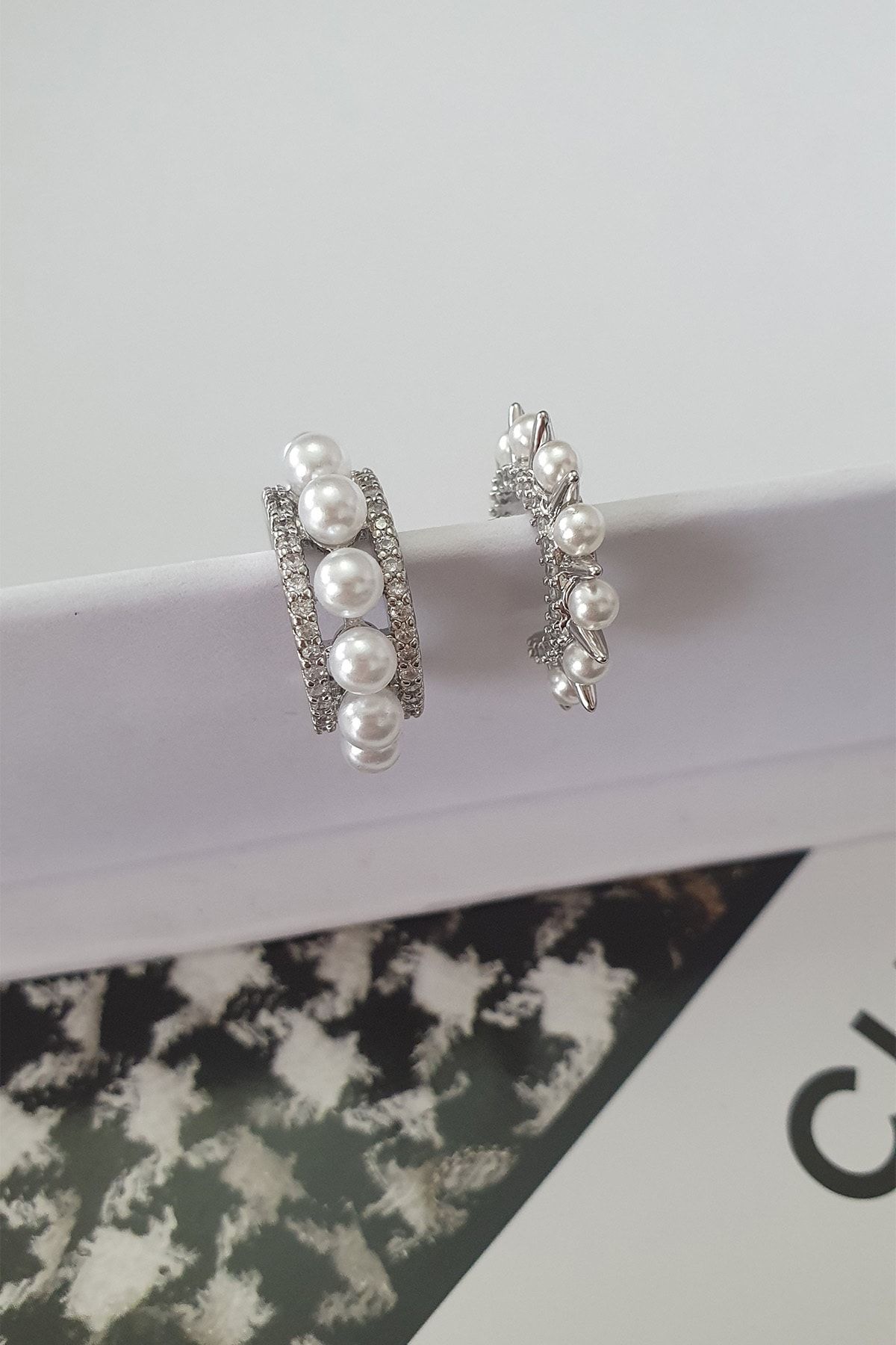 BUNNY Incili 2li Monaco Set Kıkırdak Küpe ( Small Size Ear Cuff )