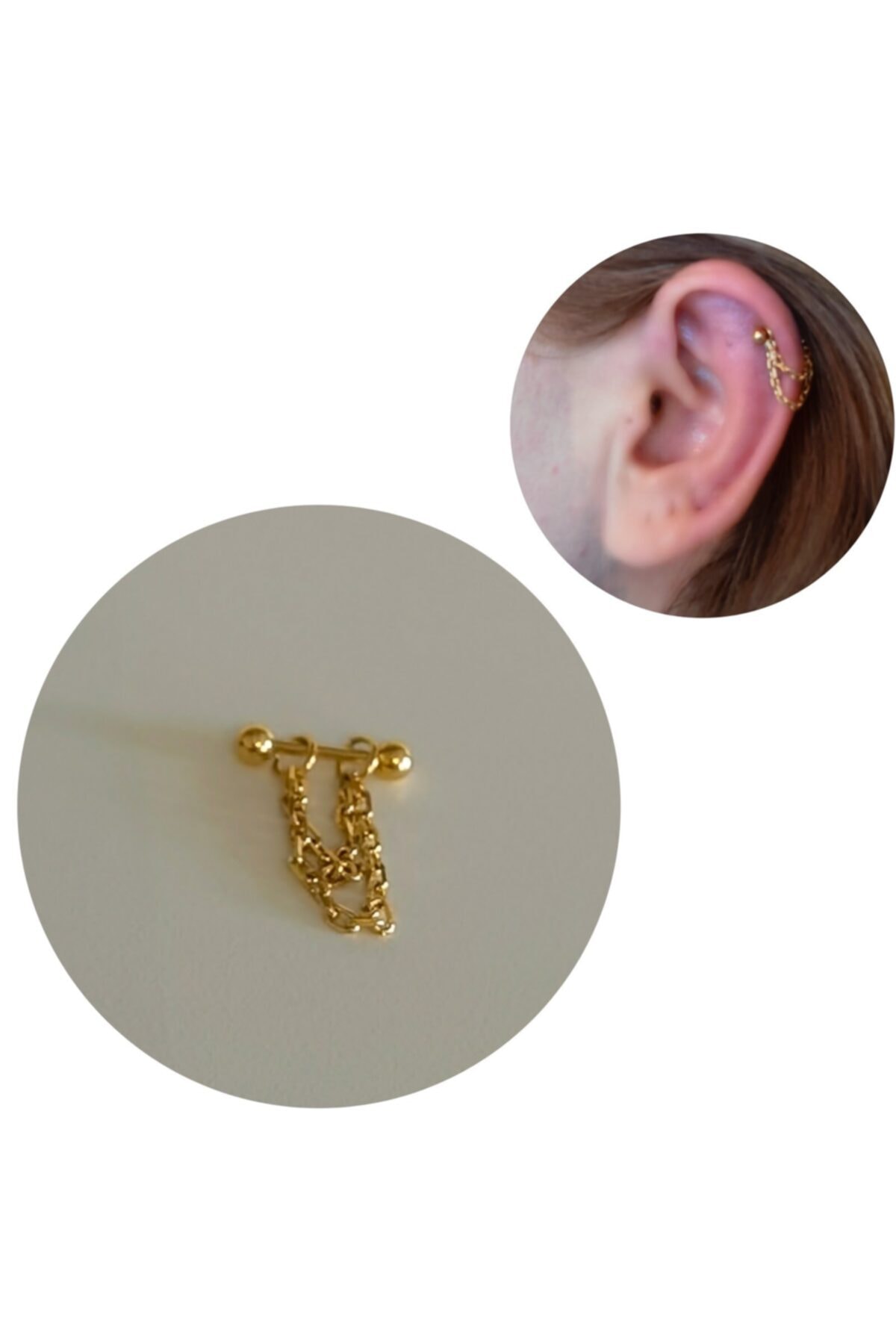 Bylin Takı Çift Zincirli Piercing