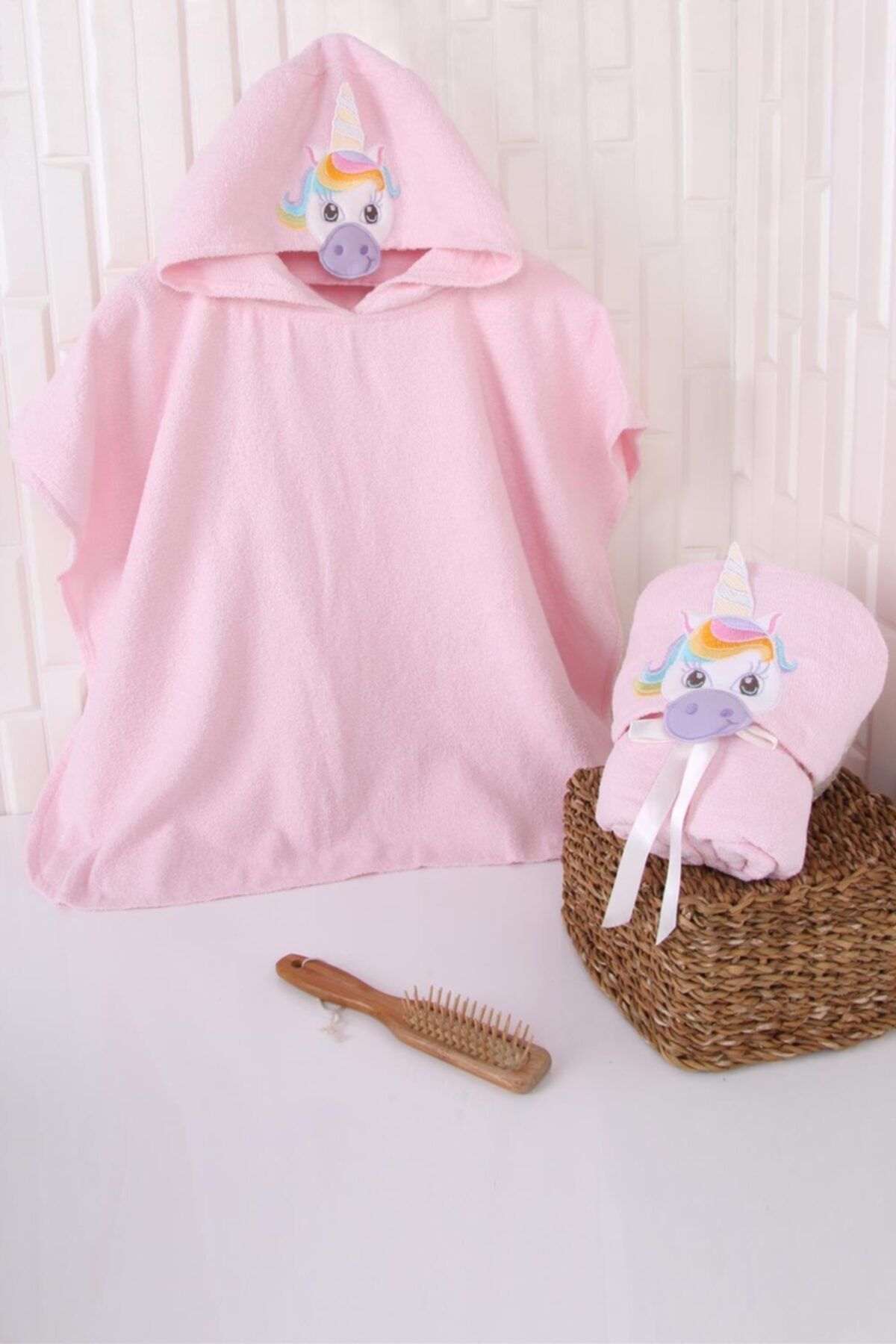 Baveno %100 Pamuk 60x75 Unicorn Nakışlı Bebek&çocuk Panço