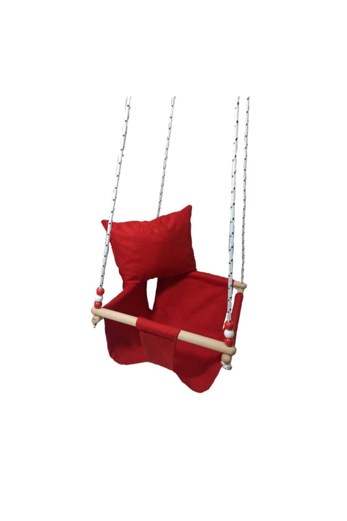ConconBebe Ahşap Kırmızı Renk Bebek Çocuk Bahçe Salıncağı