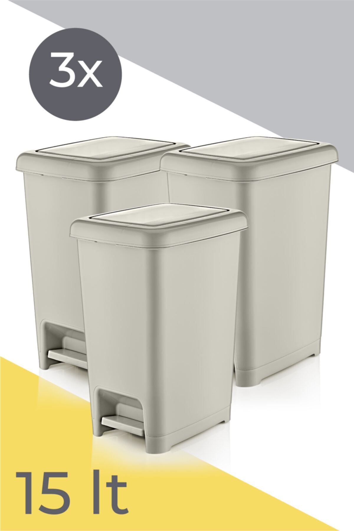 PDHome Dünya Plastik 15 Lt Slim Pedallı Çöp Kovası 3'lü