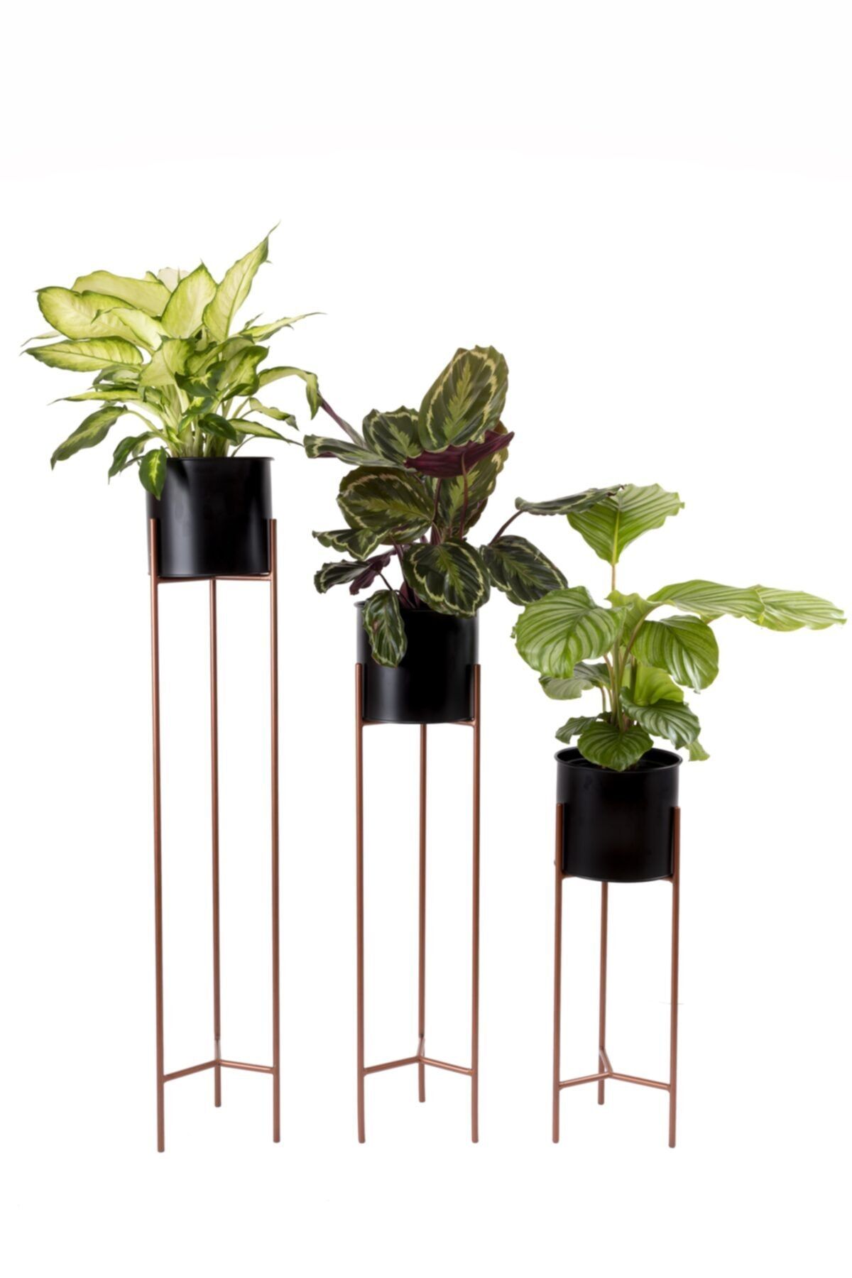 MyMoon 3’lü Dekoratif Çiçeklik Ferforje Metal Ayaklı Çiçeklik Saksılık Seti Bronz Model:2