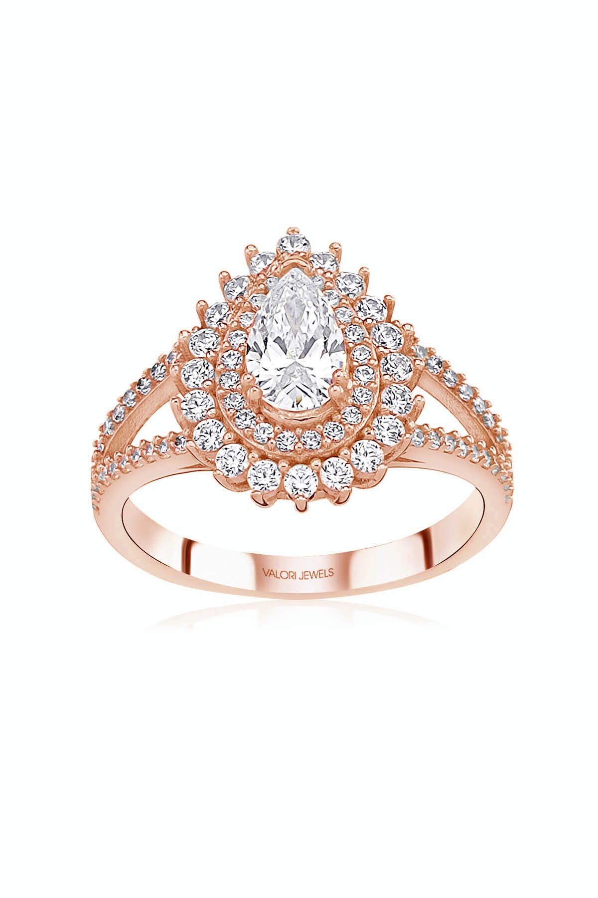 Valori Jewels Damla, 0.75 Karat Swarovski Zirkon Taşlı, Rose Gümüş Tektaş Yüzük