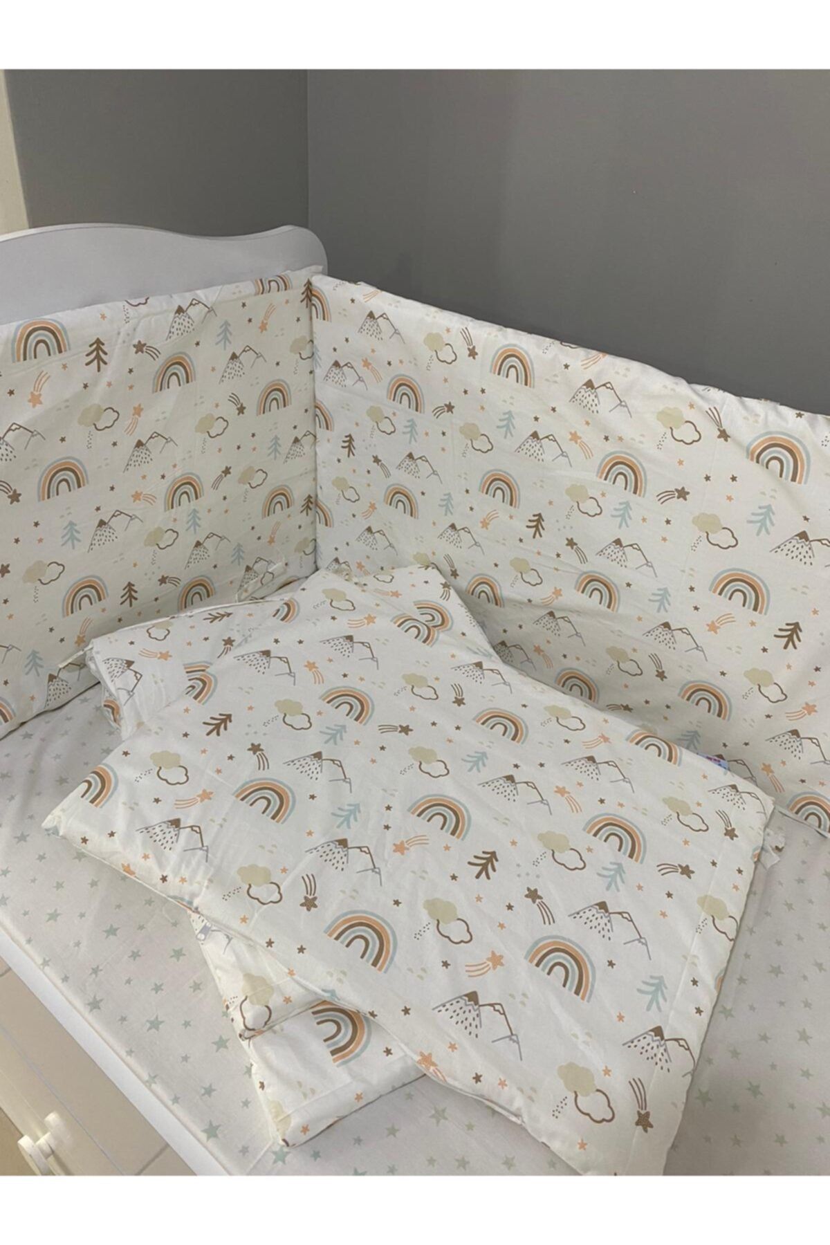 Jaju Baby Dağ Ve Gökkuşağı Desenli 90x190 Beşik Kenar Koruma Özel Ölçü