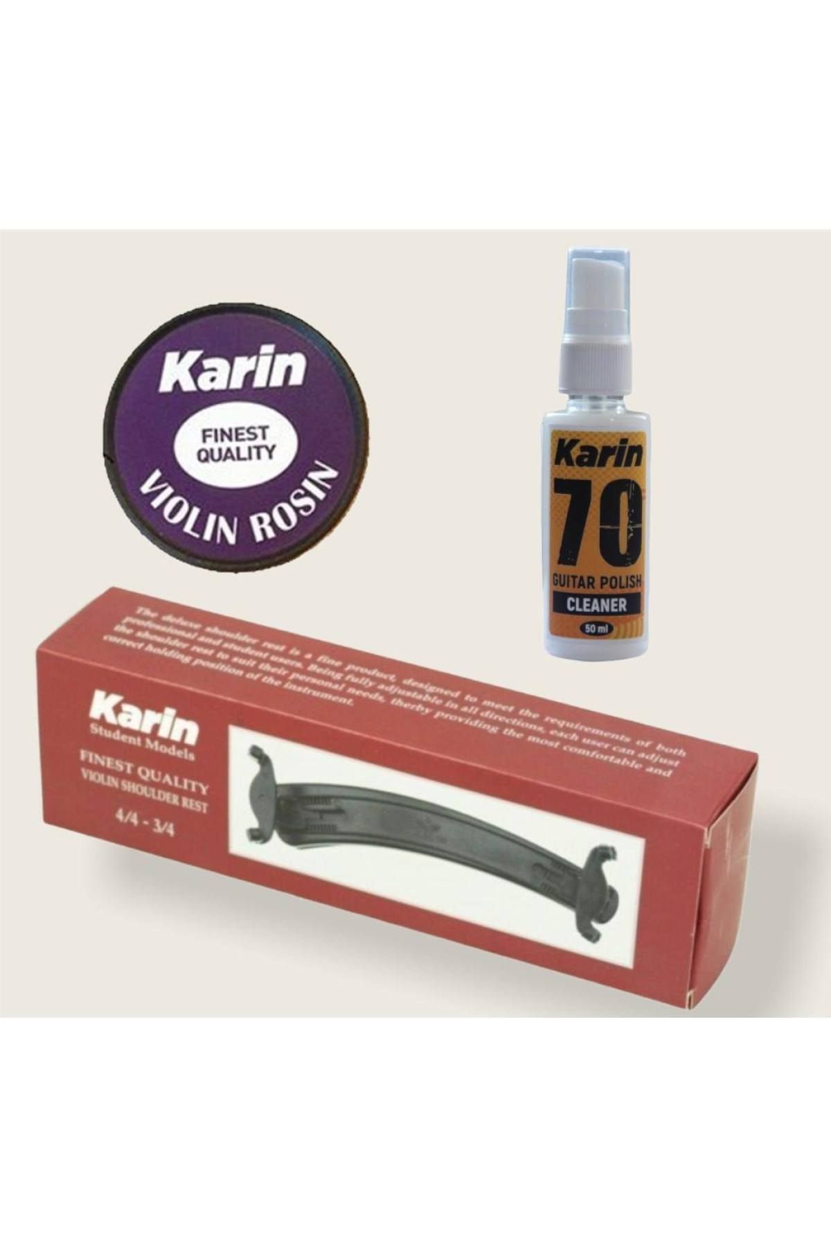 Karin Violin Shoulder Rest Keman Yastığı 4/4 - 3/4 + Keman Reçine + Keman Bakım Temizleyici Ve Parlatıcısı