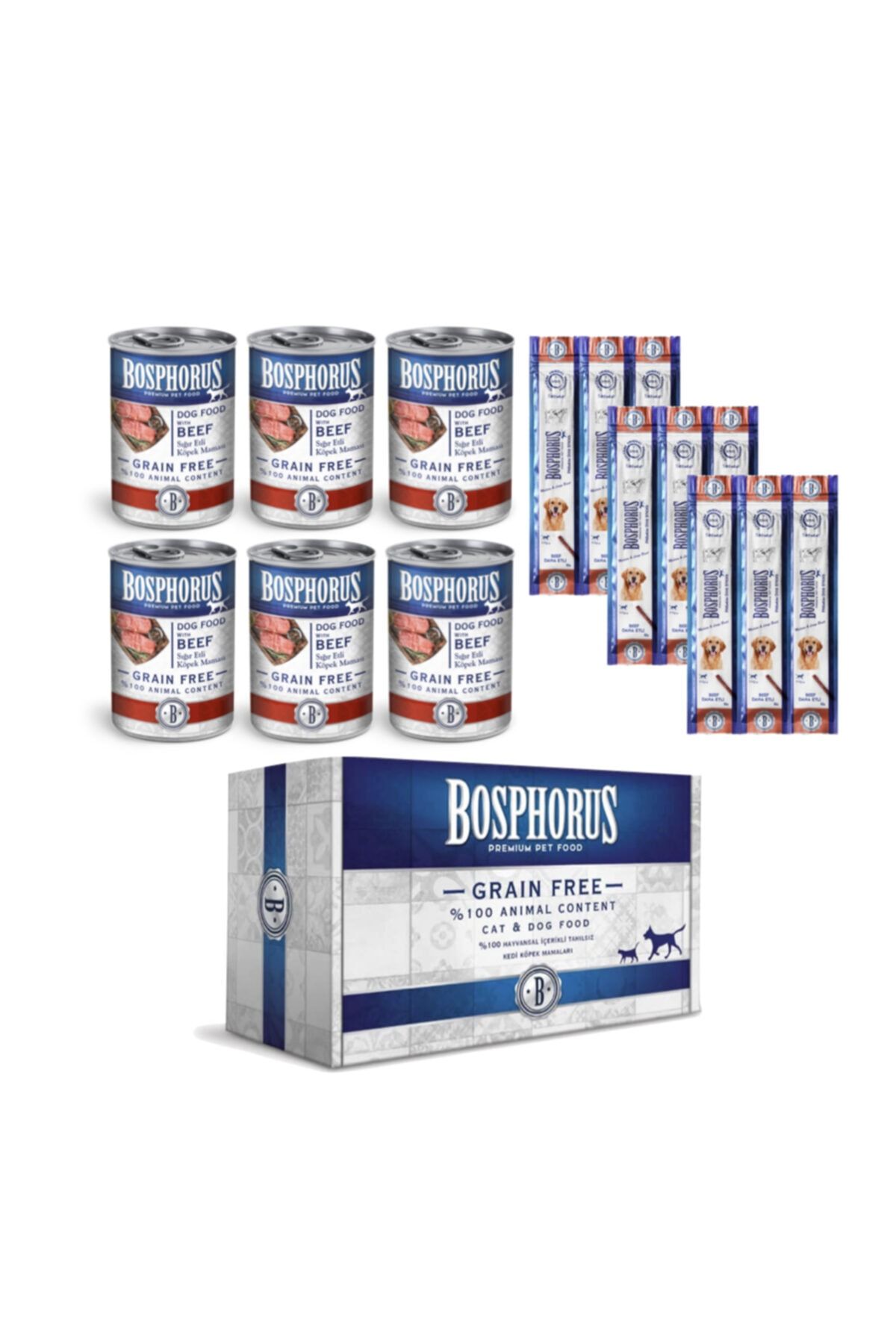 Bosphorus Sığır Etli Köpek Konservesi 6x415gr+orta Ve Büyük Irklar Için Dana Etli Köpek Ödülü 3 Adet 3lü Paket