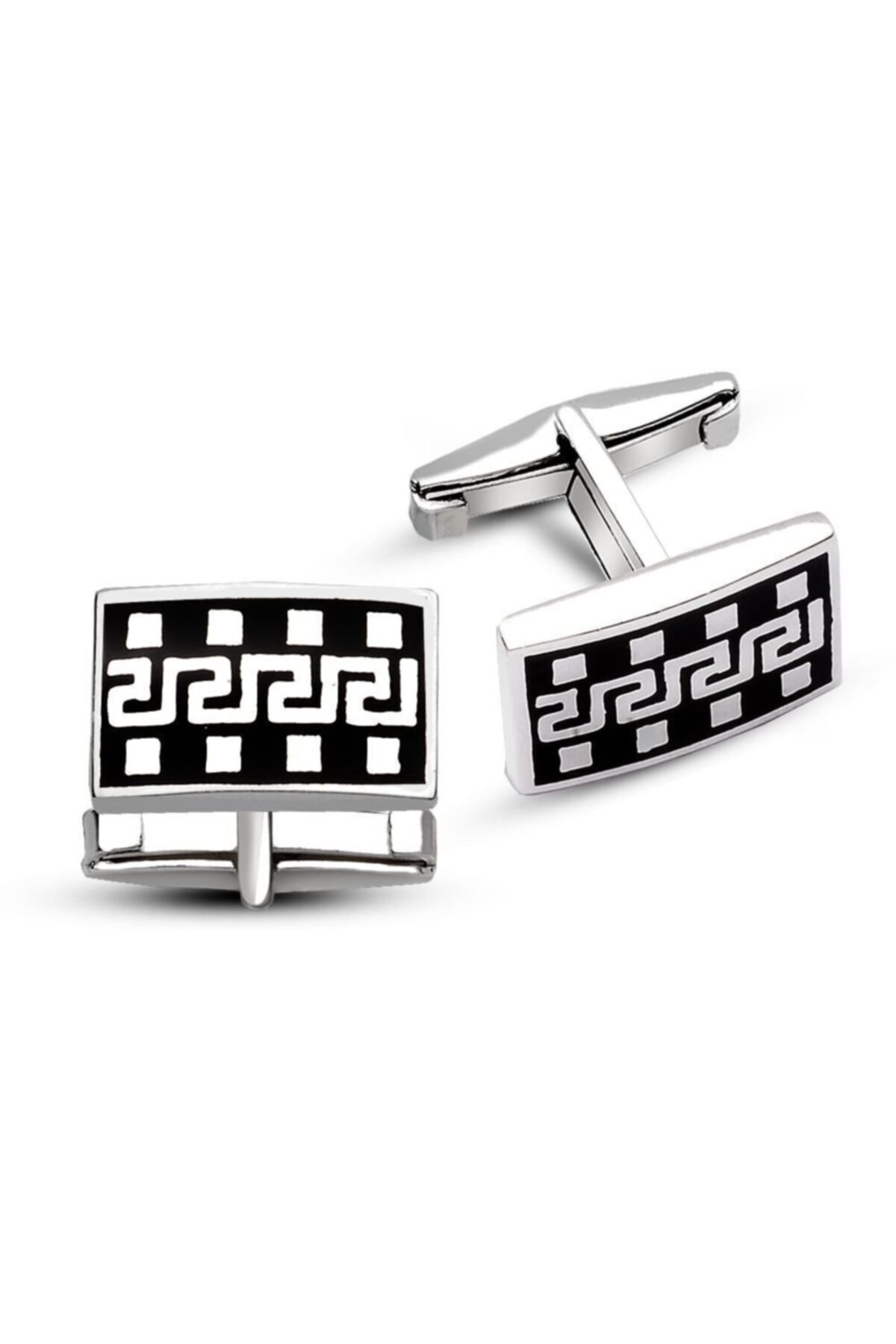 Clover Silver Design Erkek Siyah Film Şeridi Tasarım 925 Ayar Gümüş Kol Düğmesi