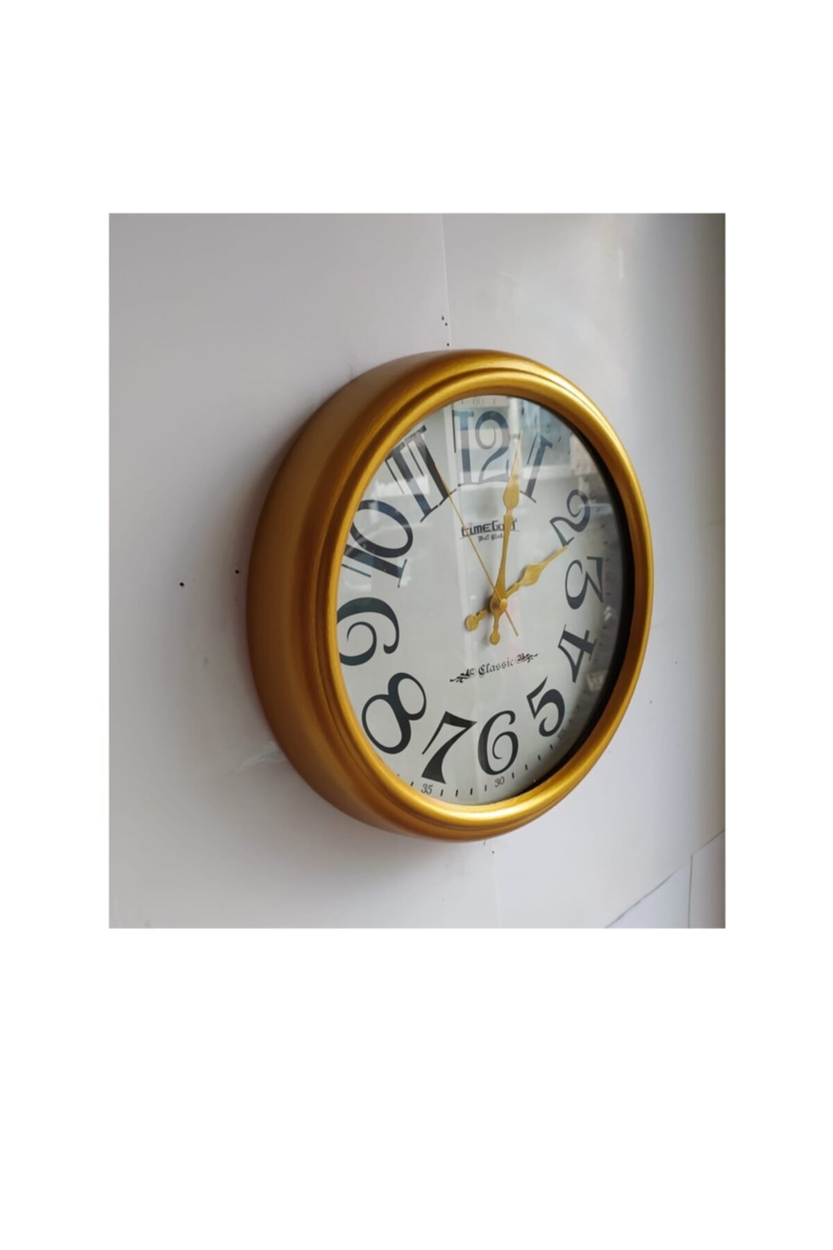 Bahat Altın Varak Metal Çerçeveli Lüks Salon Ofis Duvar Saati 35 Cm
