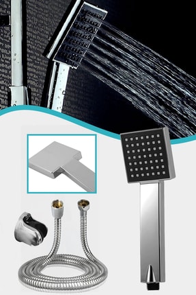 Mini Kare Siyah Jet Duş Başlığı Duş Hortumu Klasik Mafsal Duş Seti Image 0