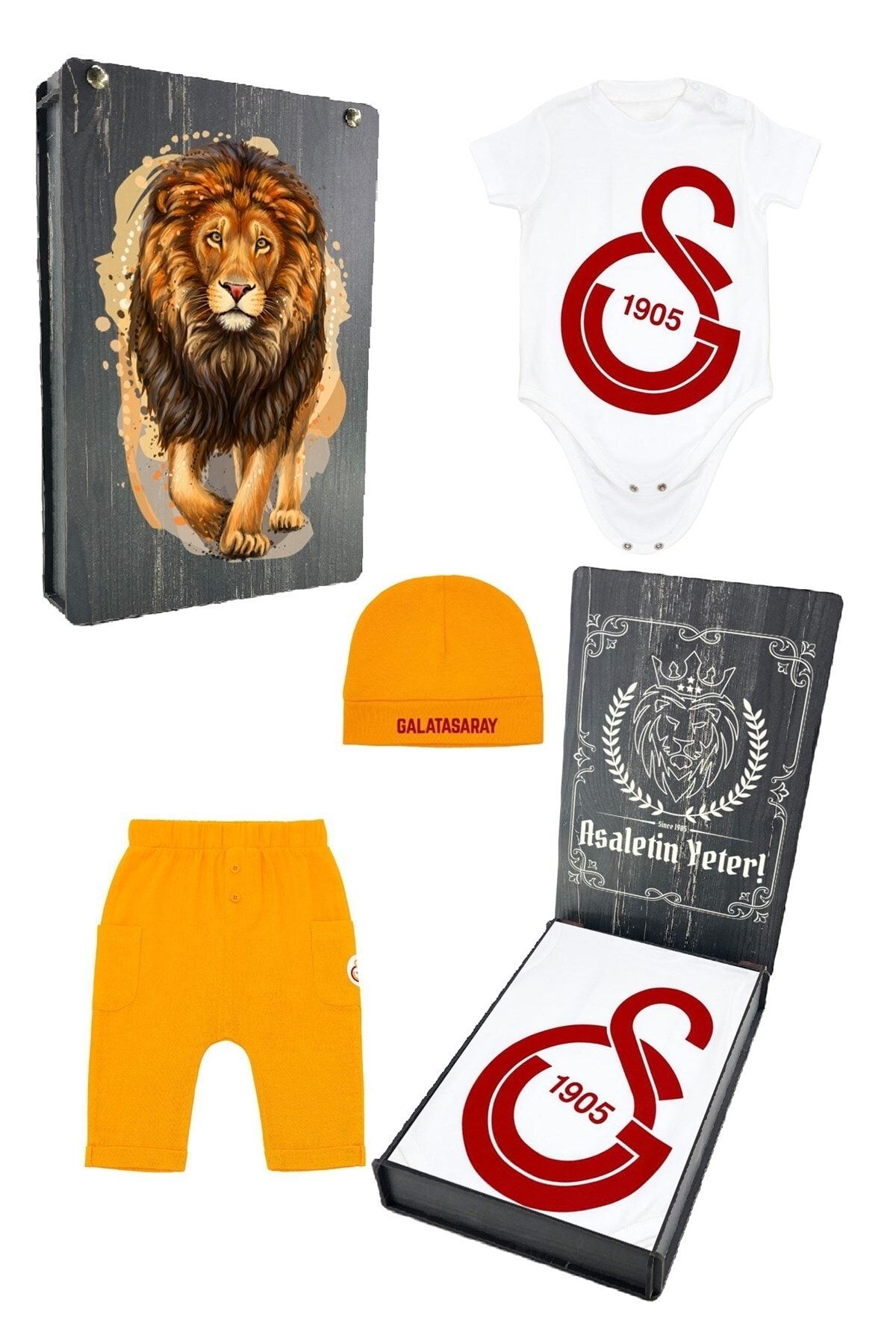 Galatasaray Original Licensed Baby Bodysuit Pants Hat Set of 3 Gift Wooden  Box - Trendyol