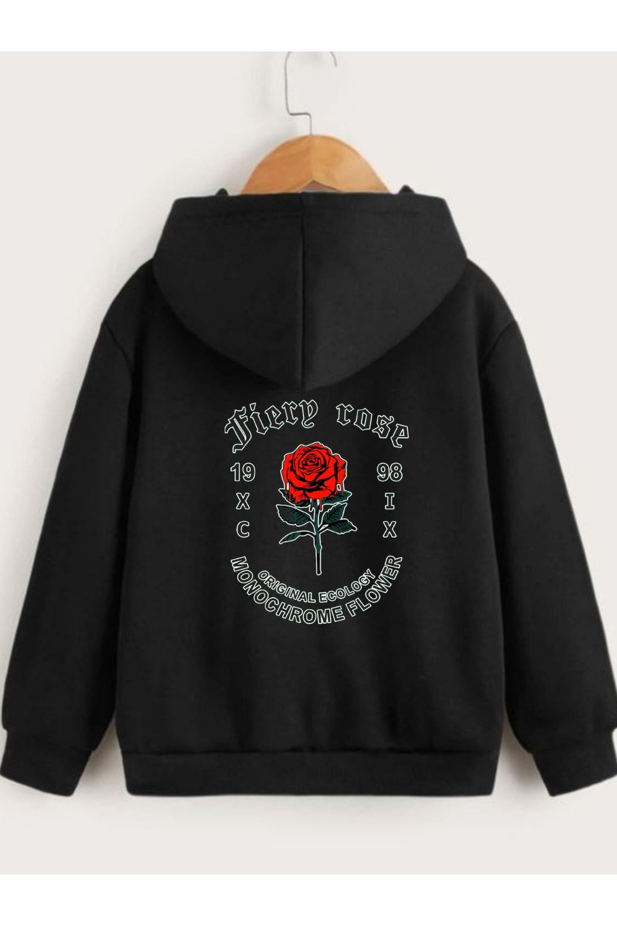 VASK Unisex Children s Hooded Oversize Sweatshirt with Red Rose