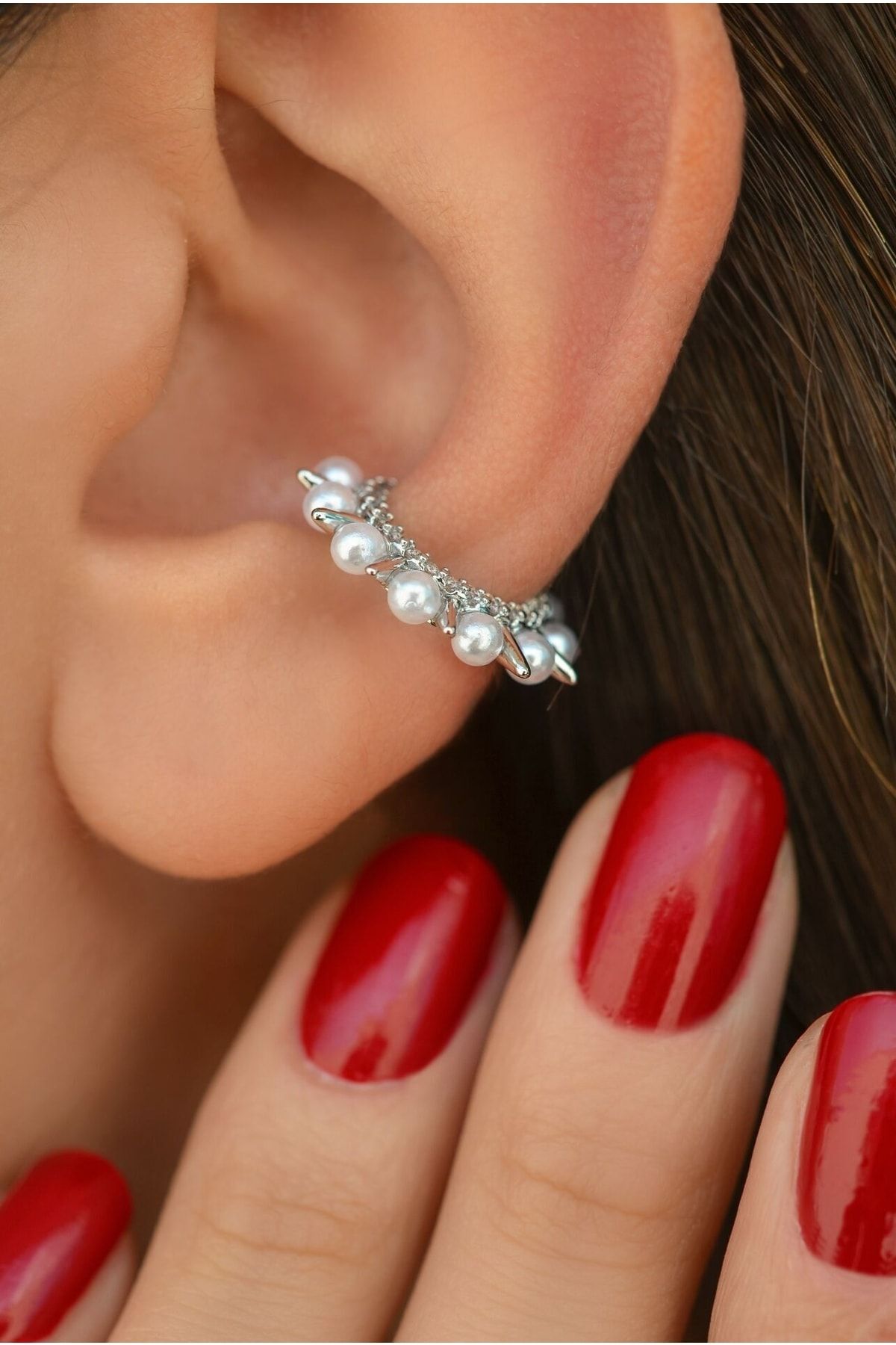 Pearl cartilage earrings hot sale