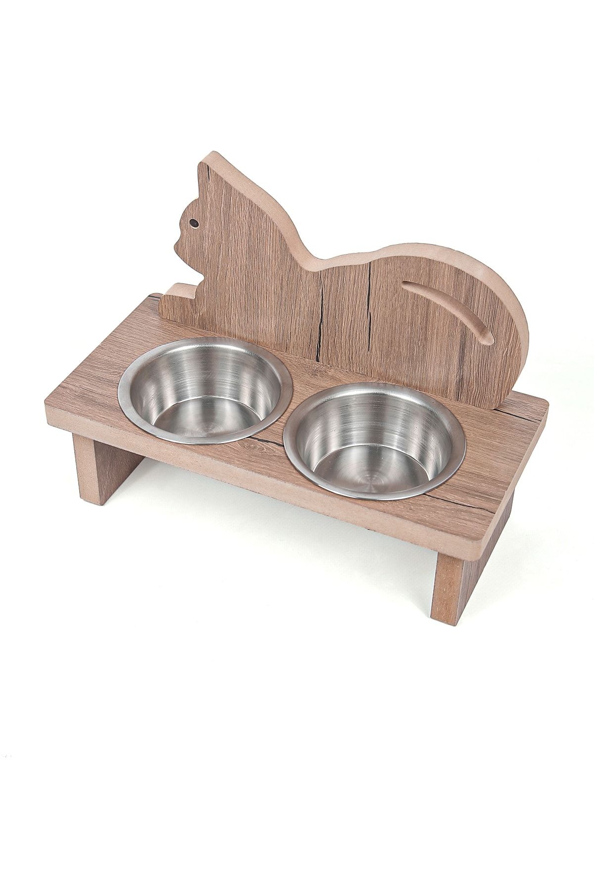 MH MiniHediye Wooden Demountable Cat Dog Food Water Bowl Stand