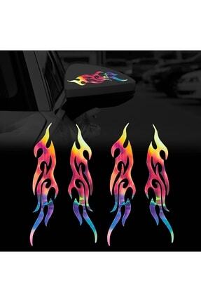 Hologram 4 Adet Alev Sticker Oto Aksesuar Çıkartma Araba Image 0