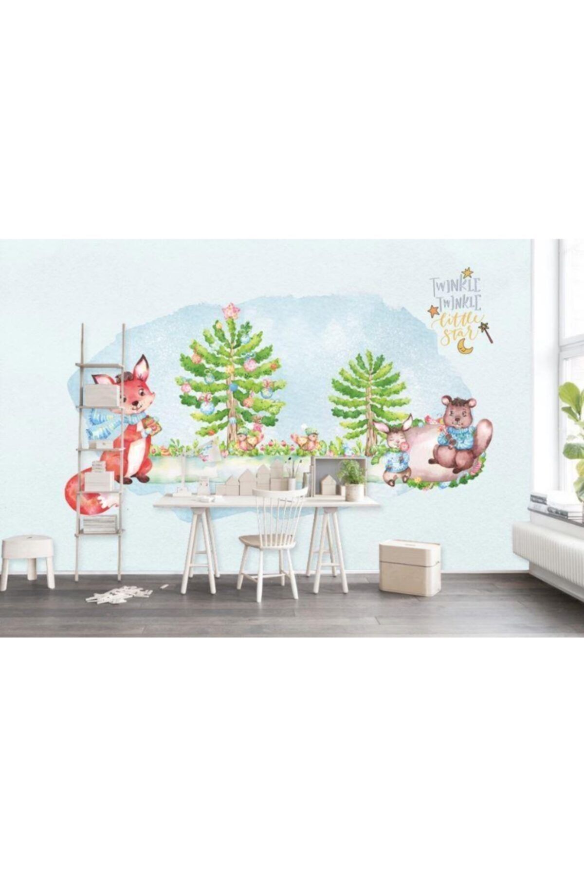Renkli Duvarlar Sincapli Çocuk Odası Özel Tasarım Duvar Kağıdı 4.50x2.50