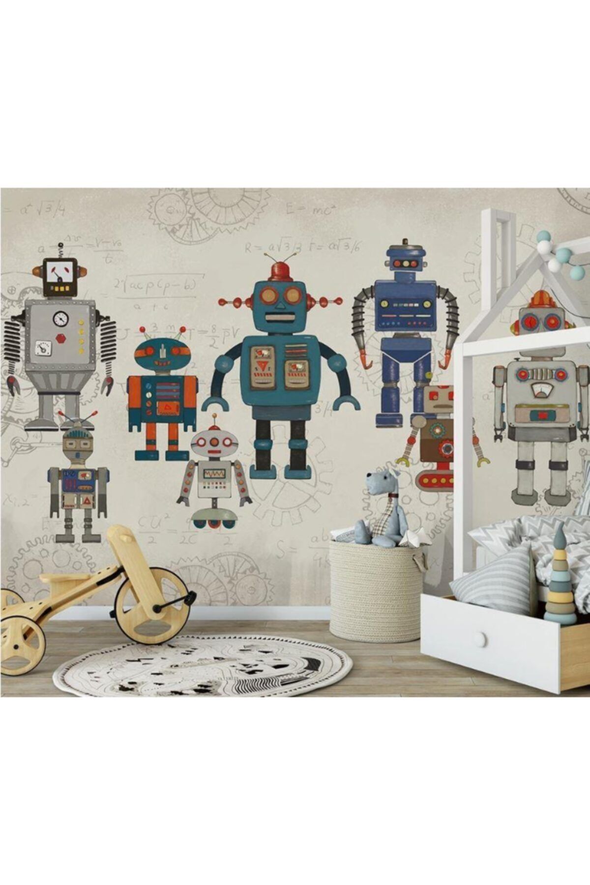 Renkli Duvarlar Robotlu Çocuk Odası Özel Tasarım Duvar Kağıdı 4.50x2.50