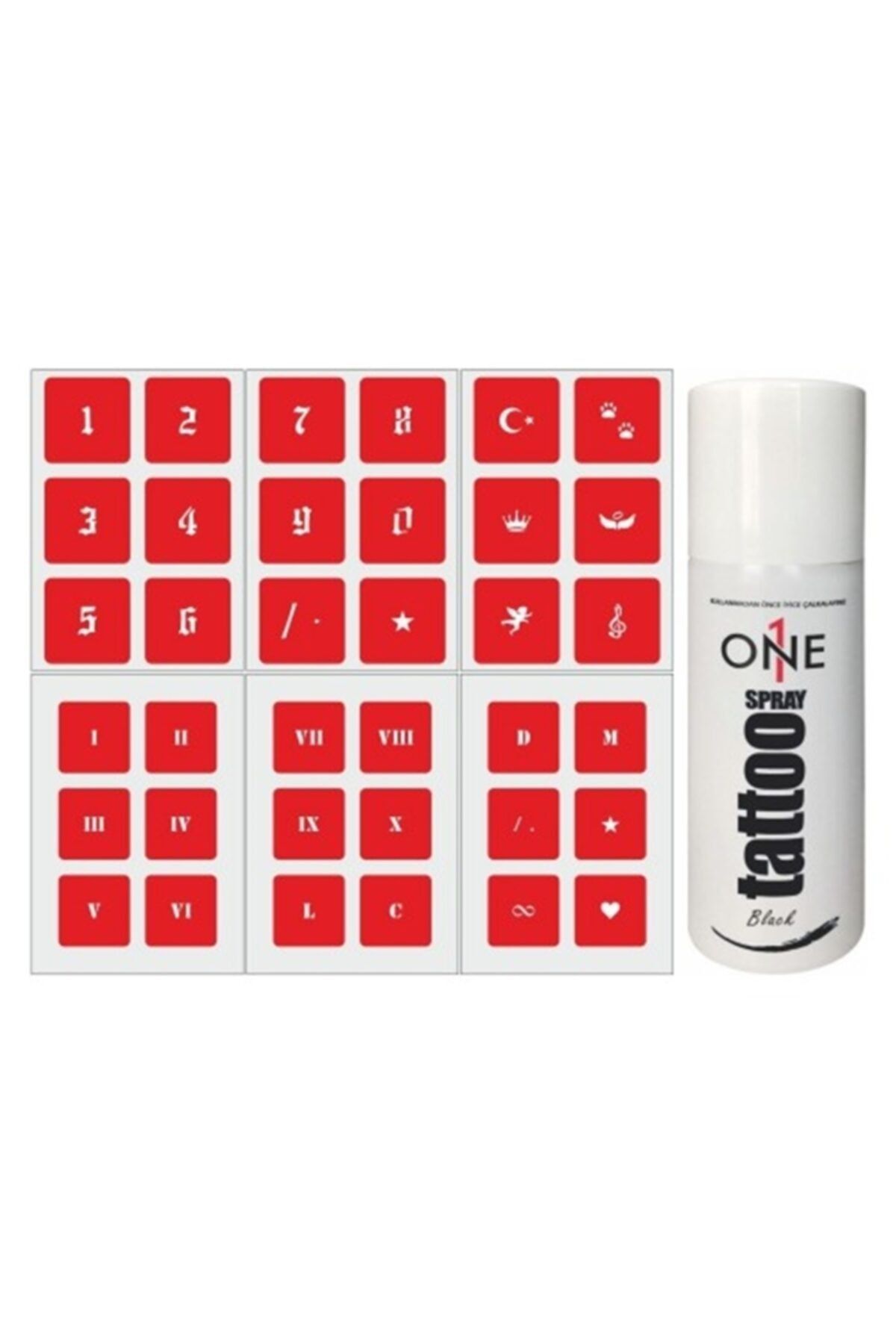 ONE SPRAY TATTOO Doğal Roma Ve Latin Harfleri Geçici Dövme Seti Siyah Sprey Ve Desen
