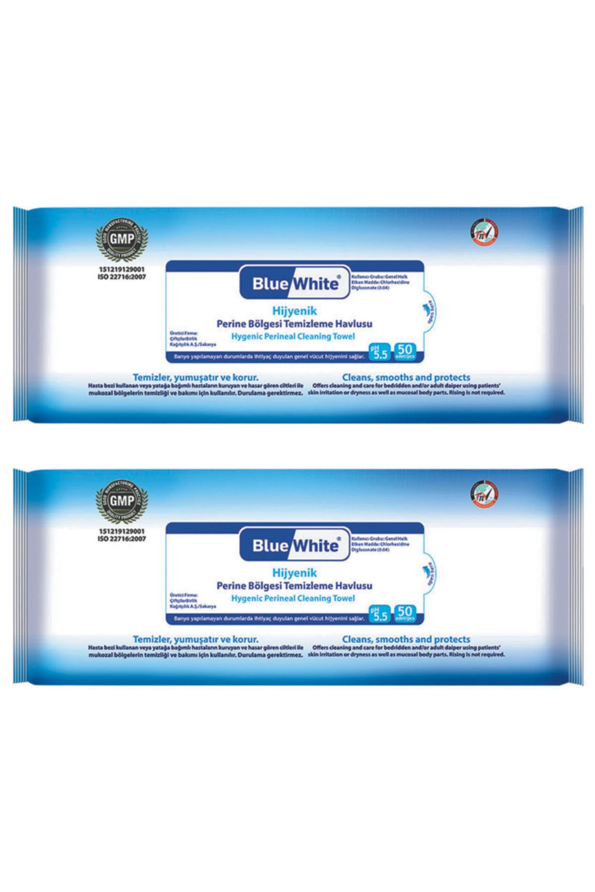 Bluewhite Blue White Antibakteriyel Perine Bölgesi Vücut Temizleme Havlusu-mendili 50 Li 2 Paket 100 Kullanım