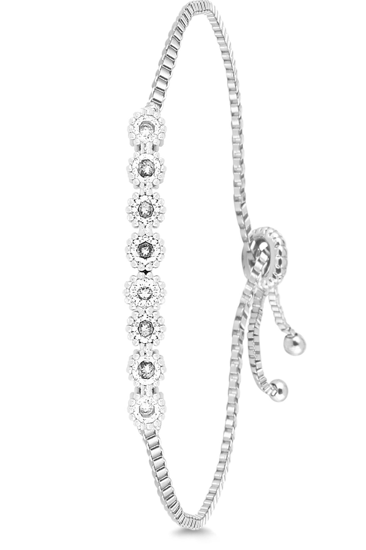 Marka7 Zirkon Taşlı Ayarlanabilir Kadın Gümüş Su Yolu Bileklik