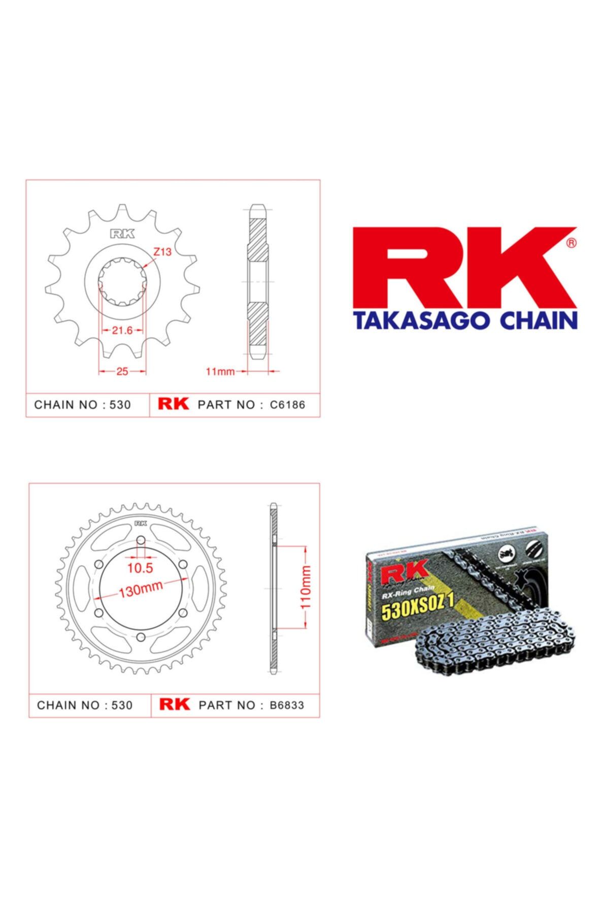 RK Yamaha Yzf-r6 X-ring Zincir Dişli Set 530 Xso-16/48t(2003-2004)