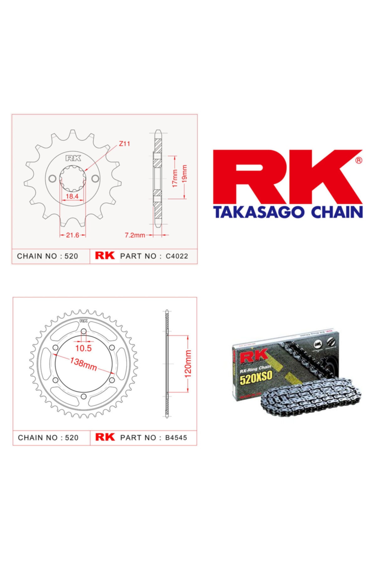 RK Honda Cbr 250 R Abs X-ring Zincir Dişli Set 520 Xso 14/38 T(2011-2013)