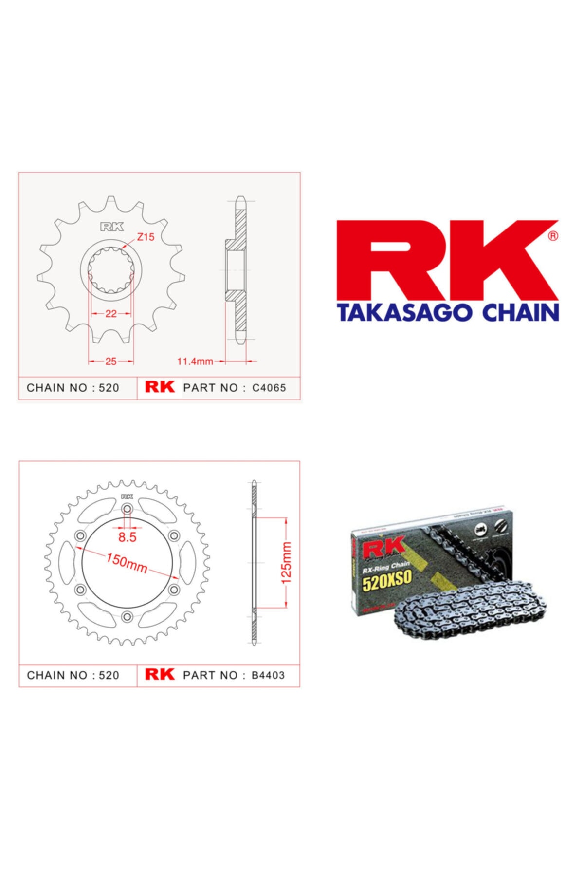 RK Ktm Lc4 640 Supermoto X-ring Zincir Dişli Set 520 Xso 17/42t(2003-2006)