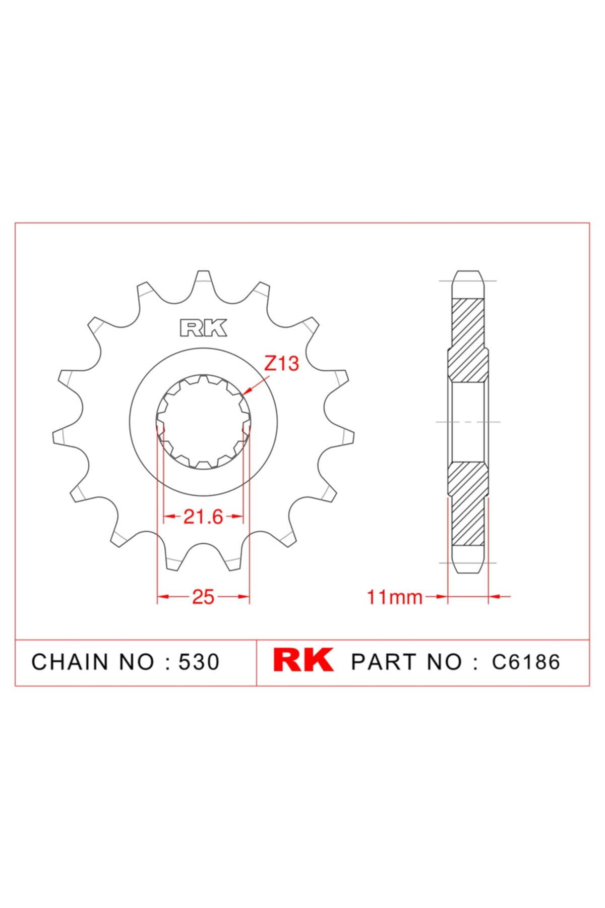 RK Yamaha Fz 6 Fazer S2 Abs Çelik Ön Dişli C6186-16 (2007-2009)