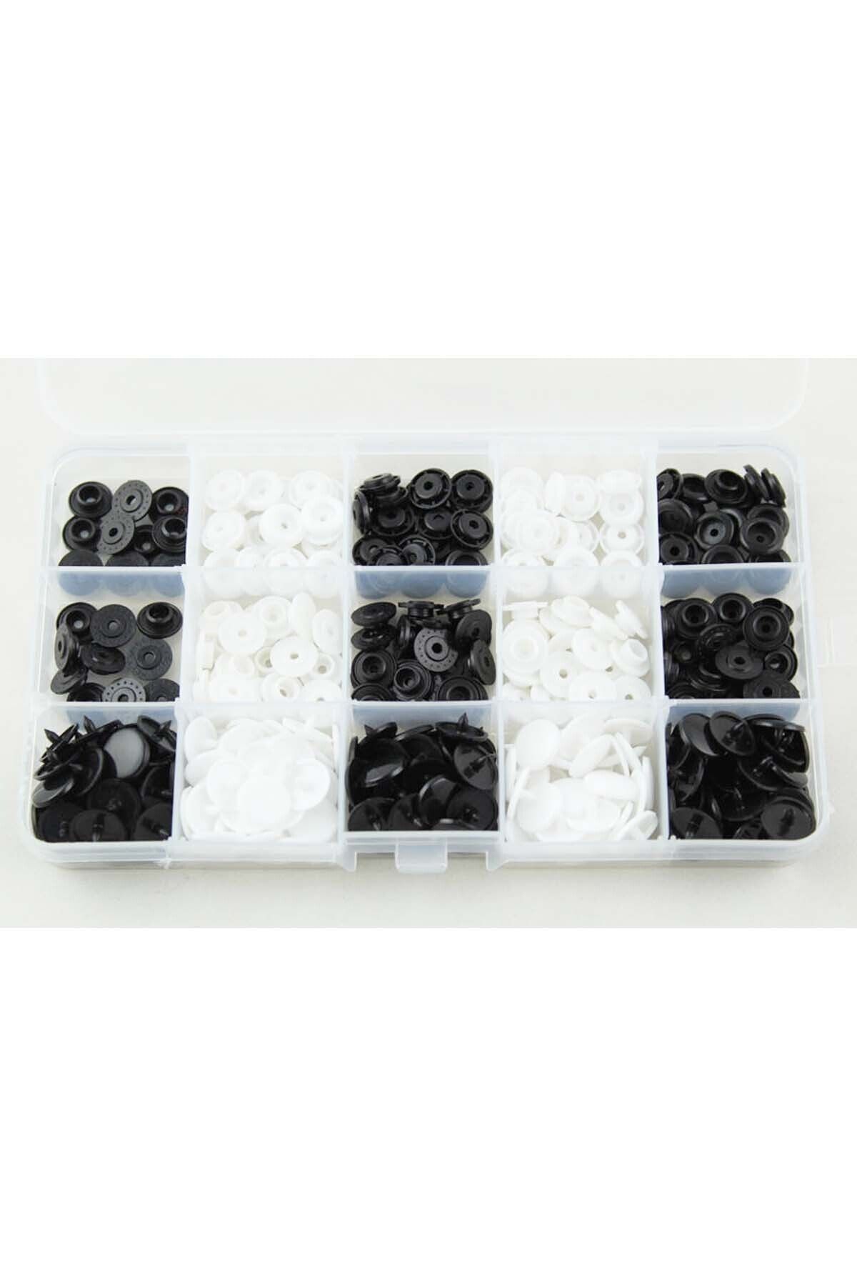 İşkur Makina 100 Set Plastik Siyah Beyaz Renk Çıt Çıt Düğme Ve Saklama Kutusu