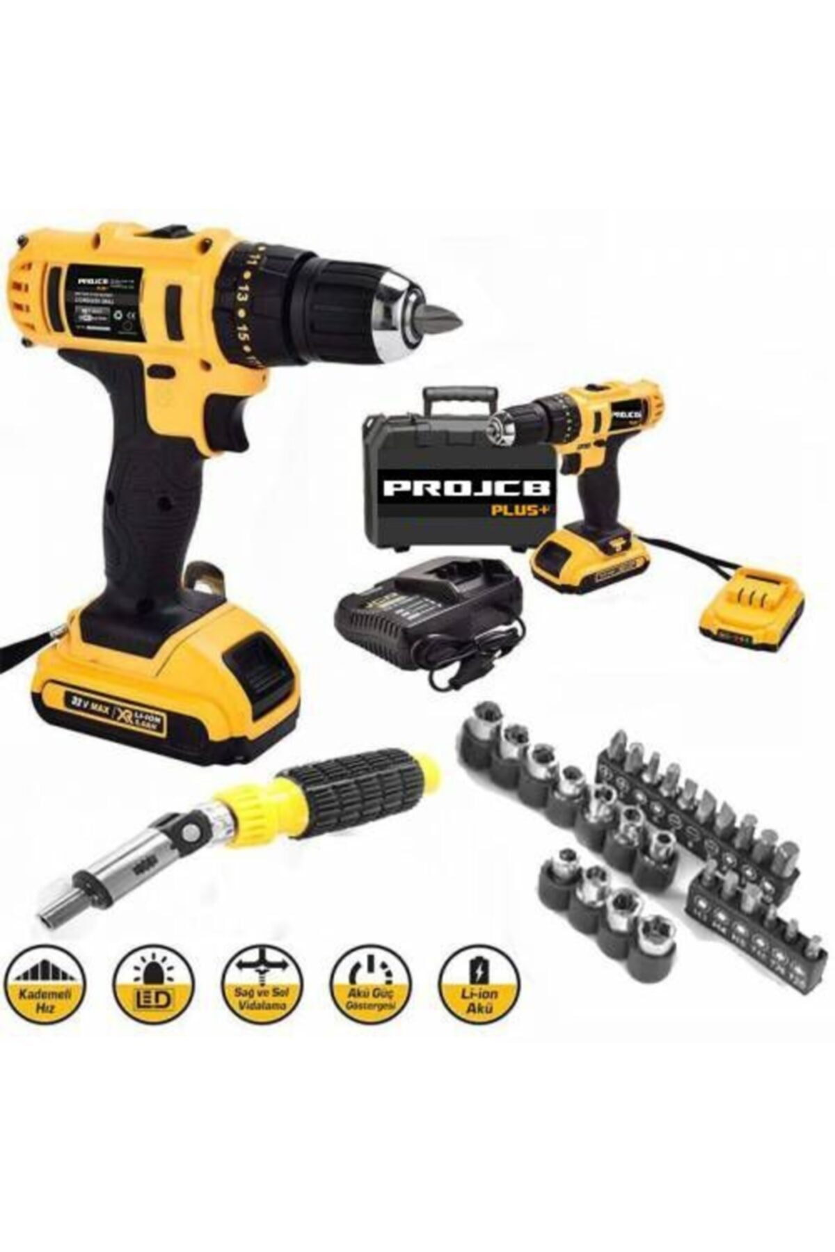 ProJCB Plus Çift Vitesli Akülü Matkap 32 Parça Tornavidalı Set Hediyeli